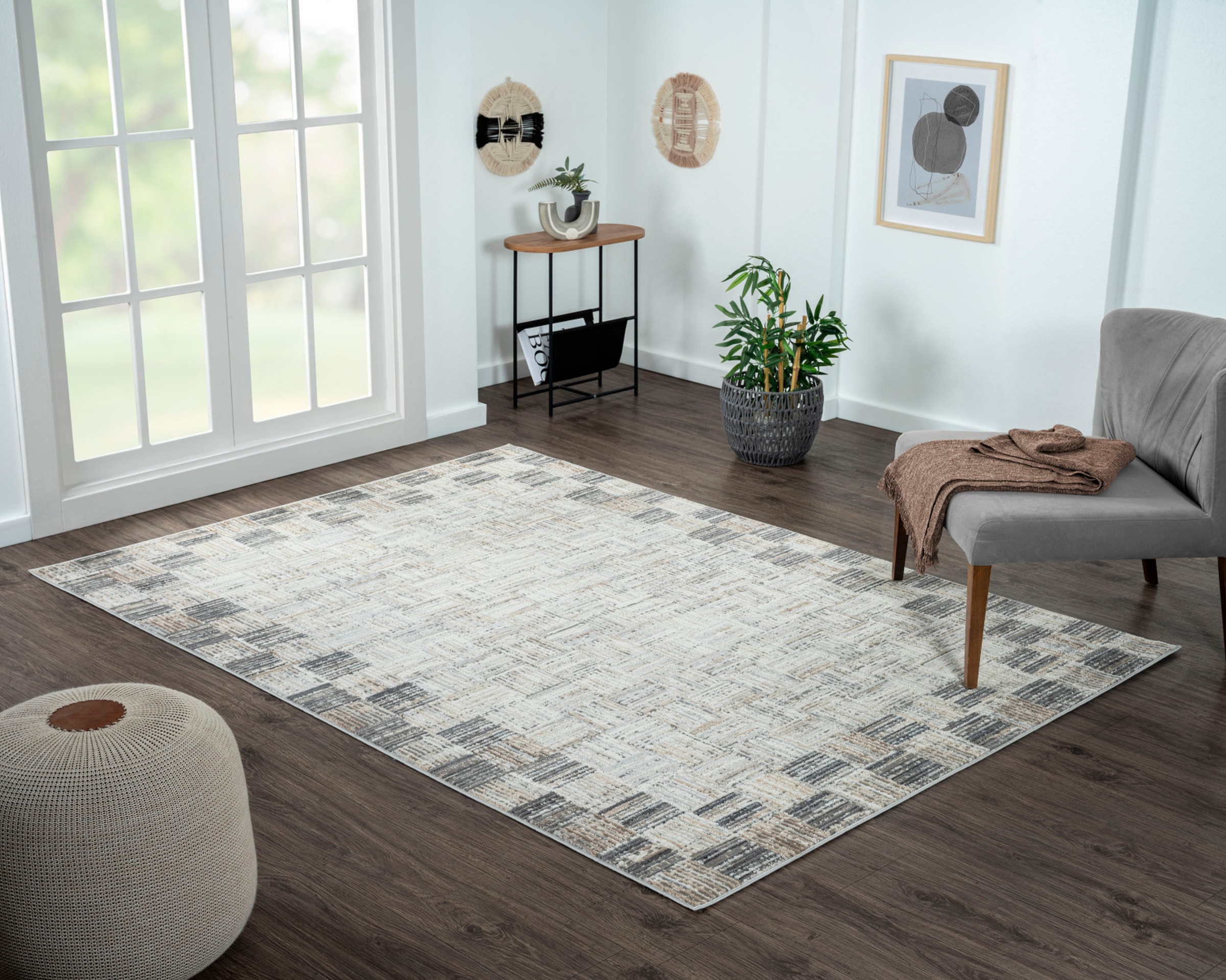 Image of Myflair Möbel & Accessoires Teppich "My Mood, LAGERRÄUMUNG" rechteckig 8 mm Höhe Kurzflor, Scandi-Design, mit Bordüre, besonders weich durch Microfaser