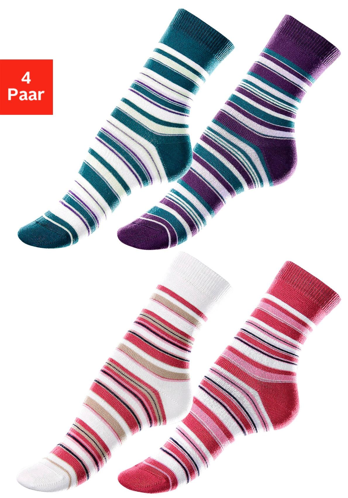 Socken, (Set, 4 Paar), mit Ringelmuster