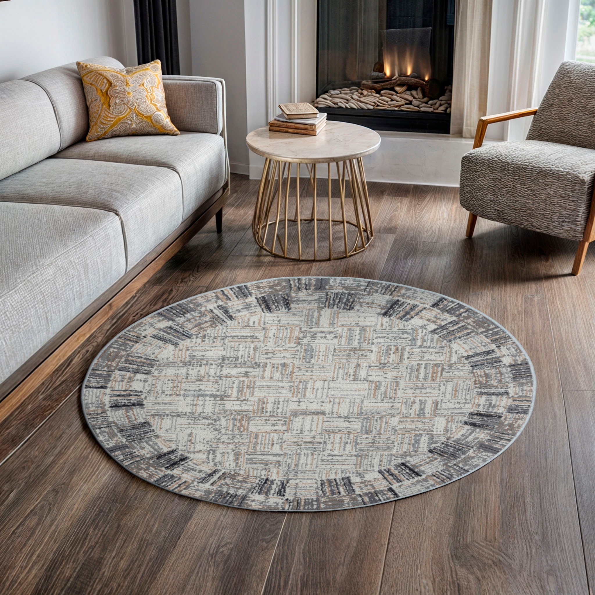 Image of GOODproduct Teppich "Yasmin" rund 8 mm Höhe Kurzflor, modernes Design, mit Bordüre, pflegeleicht, Wohnzimmer