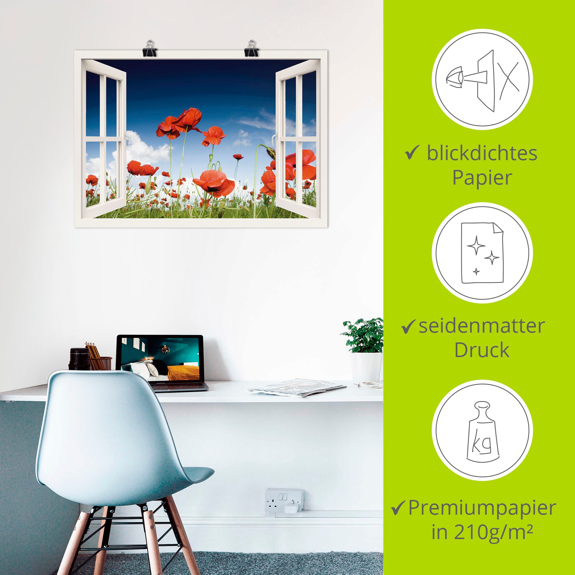 Artland Poster »Fensterblick Feld mit Mohnblumen« Fensterblick 1 Stk. tlg. ohne Rahmen