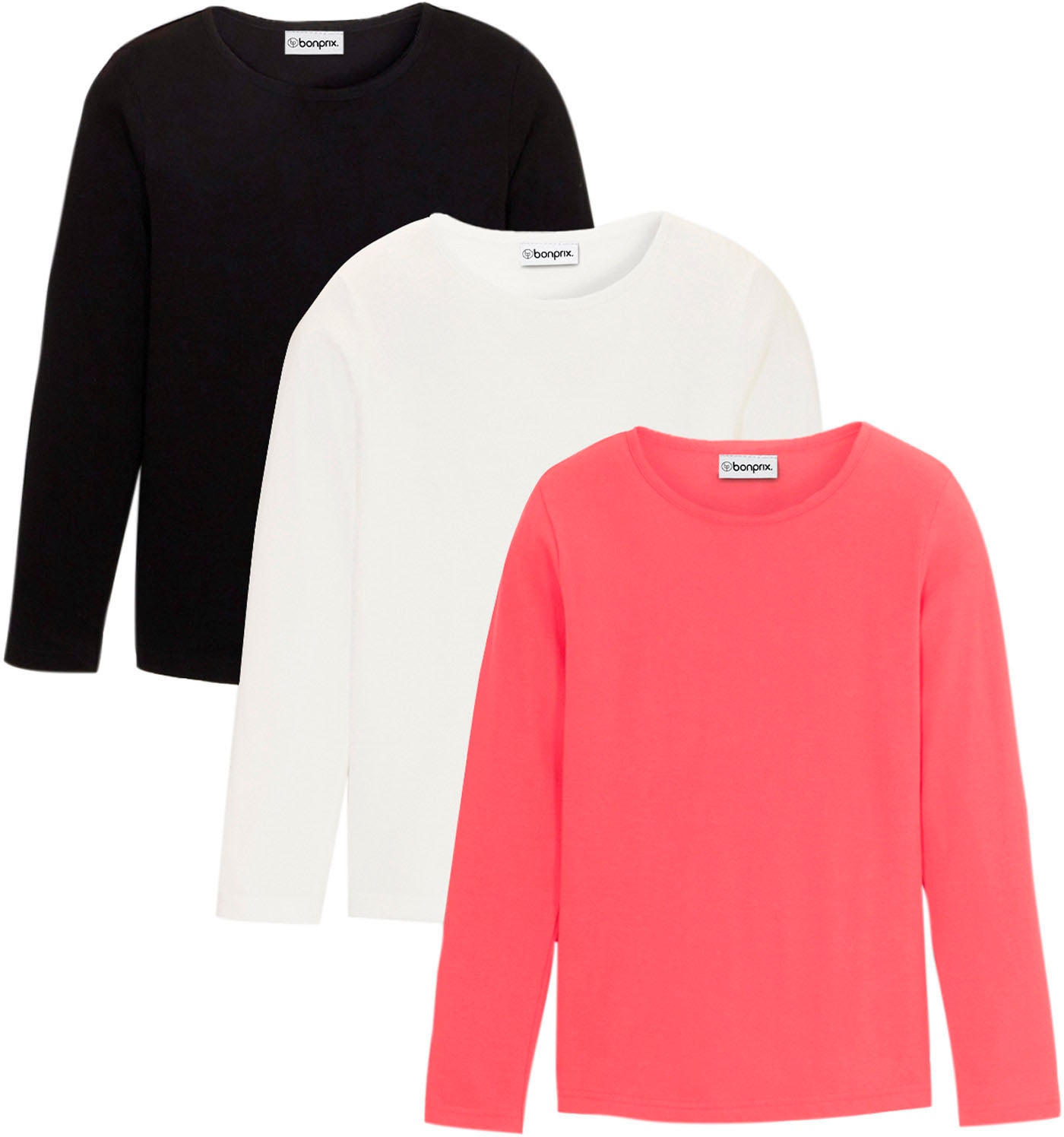 Image of bonprix Langarmshirt "Langarmshirt aus reiner Baumwolle (3er Pack)" Packung, 3 Stk. regular fit, aus reiner Baumwolle, Casual Stil