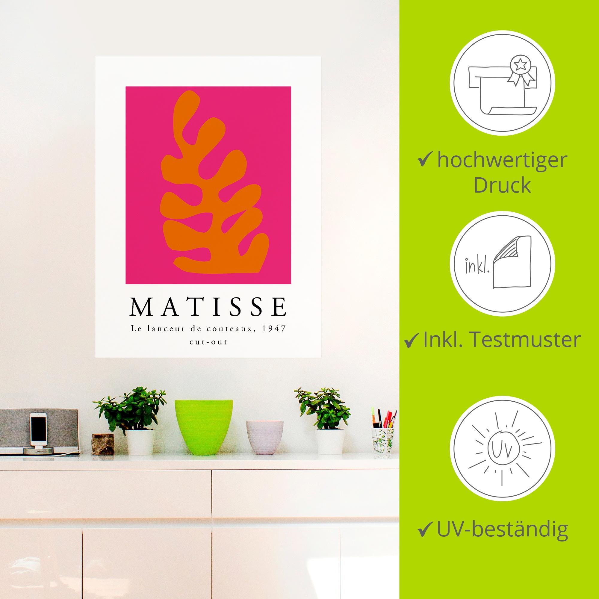 Artland Wandbild »Matisse der Messerwerfer - orange« Muster 1 Stk. tlg. als Alubild, Leinwandbild, Poster, Wandaufkleber in verschied. Grössen