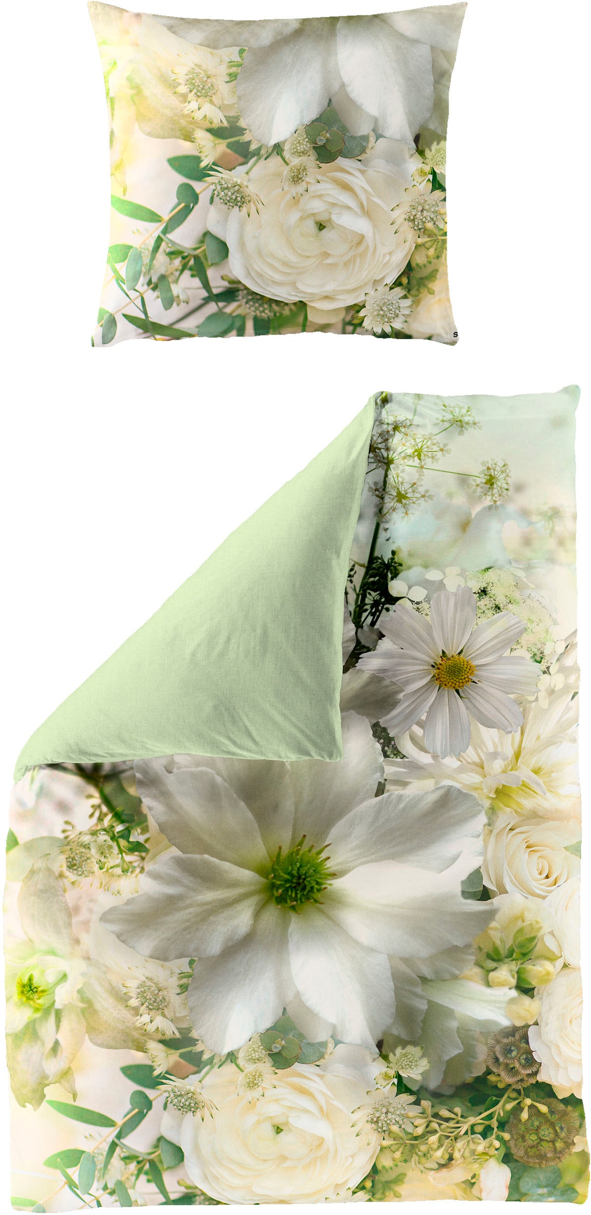 Wendebettwäsche »Green Flower«, Mako-Satin, 100 % Baumwolle, mit floralem Muster,...