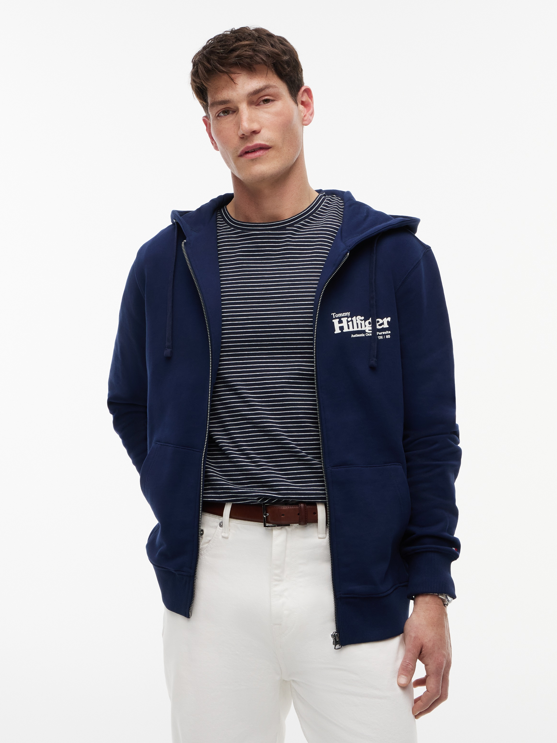 Image of Tommy Hilfiger Kapuzensweatjacke "SMALL NAUTICAL GRAPHIC HDD" aus Baumwolle, mit Label-Details