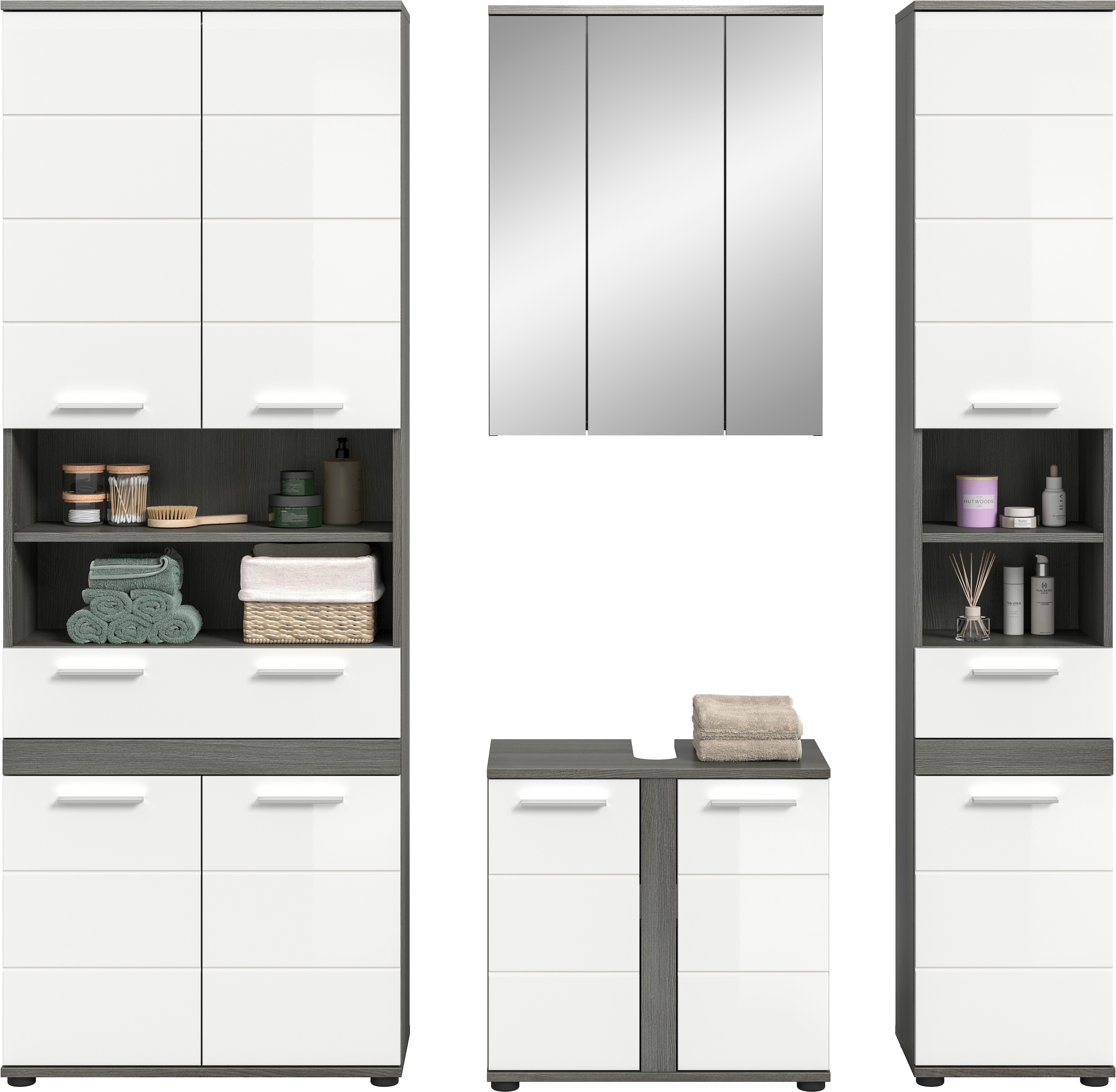 welltime Badmöbel-Set »LUCCA, 4-tlg. Badkombination, viel Stauraum, modernes Design« 4 Stk. tlg.
