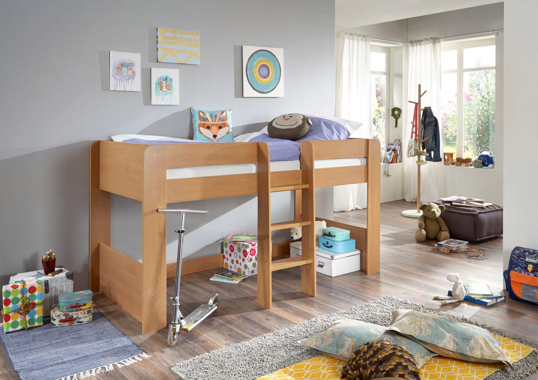 Image of Relita Hochbett "Andi" wahlweise mit Rolllattenrost, inkl. Leiter, pflegel. Dekor Oberfläche