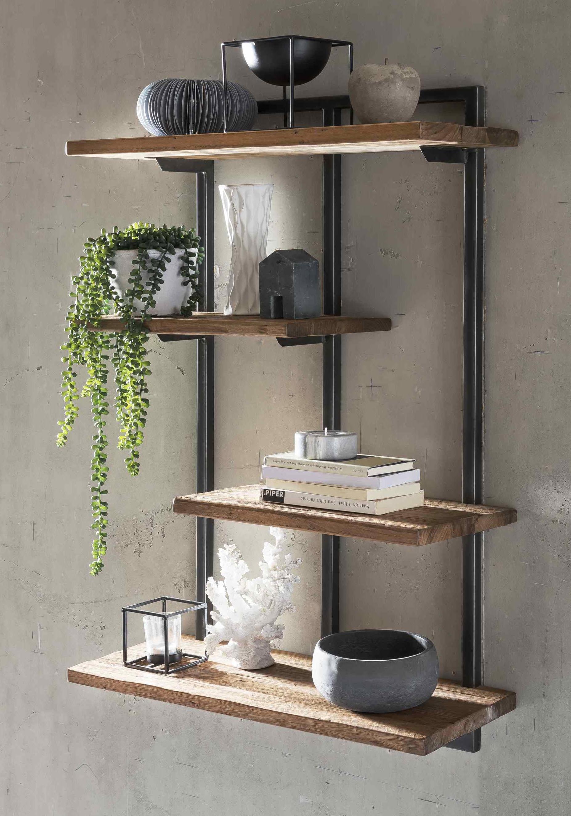 SIT Étagère murale »ROMANTEAKA Hängeregal aus Teakholz mit 4 Böden im Industrial-Stil« teck recyclé dans un design industriel moderne