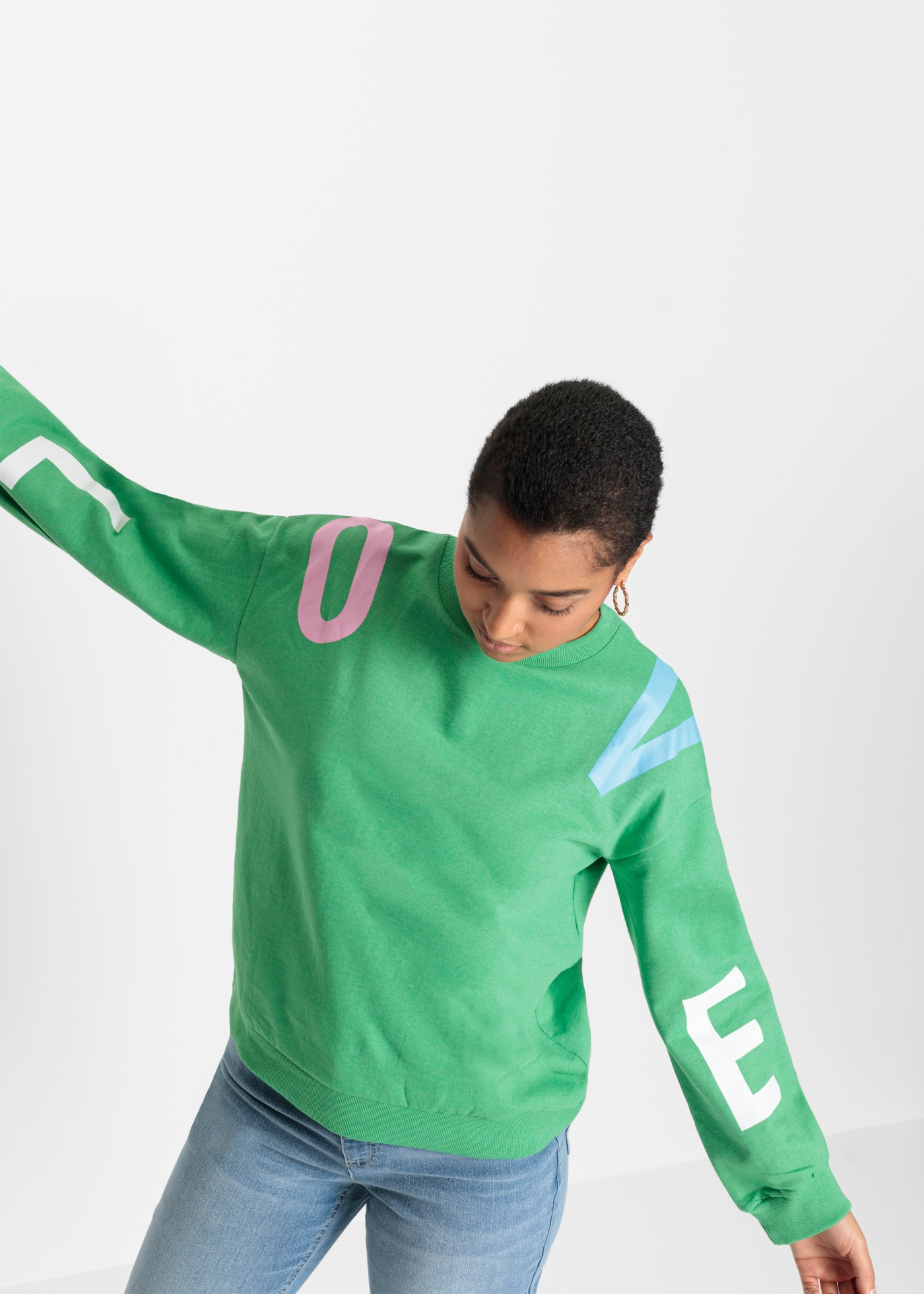 Image of bonprix Sweatshirt, lässiger Schnitt, Oversized-Look, Schriftzug-Design