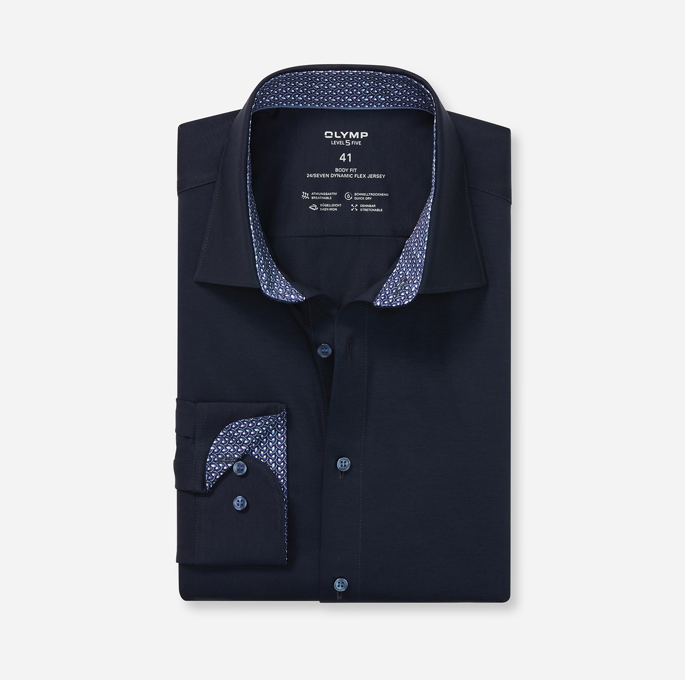 OLYMP Chemise à manches longues »24/Seven - Level Five« Jerseyhemd, Businesshemd, body fit, New York Kentkragen