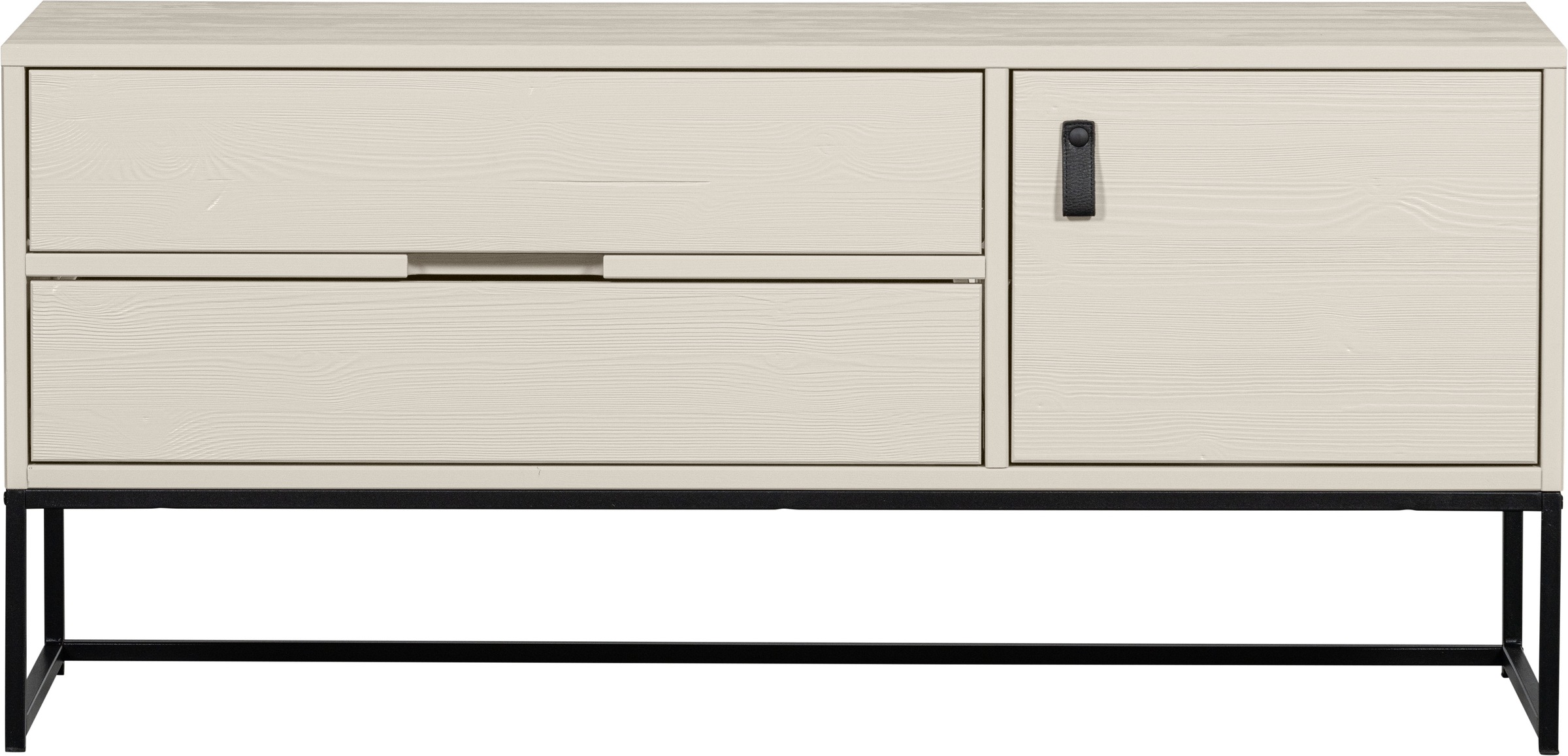 Image of WOOOD Lowboard "Silas FSC-holz gebürstet mit Ledergriffen, H 61 x B 180 x T 44 cm" Kommode, 2 Schubladen und 1 Tür, viel Stauraum, Breite 120 oder 180 cm