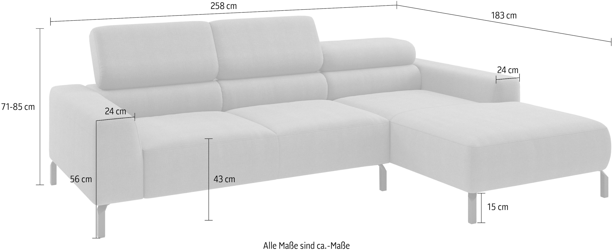 Home affaire Canapé d'angle »Ecksofa, L-Form,  incl. Kopfteilverstellung, Breite 258 cm« réglage électrique de la profondeur d'assise en option