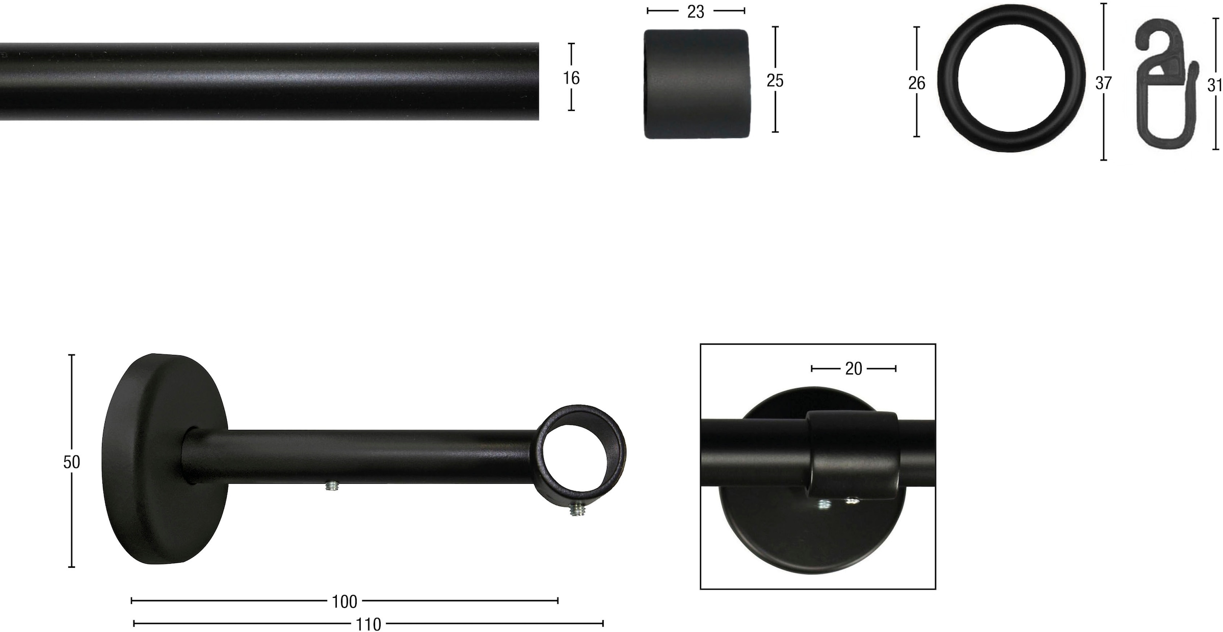 GARESA Gardinenstange »RUSTIKA« Ø 16 mm 1 läufig-läufig Wunschmasslänge rustikale Vorhanggarnitur, verlängerbar, m. Ringe, Endkappe