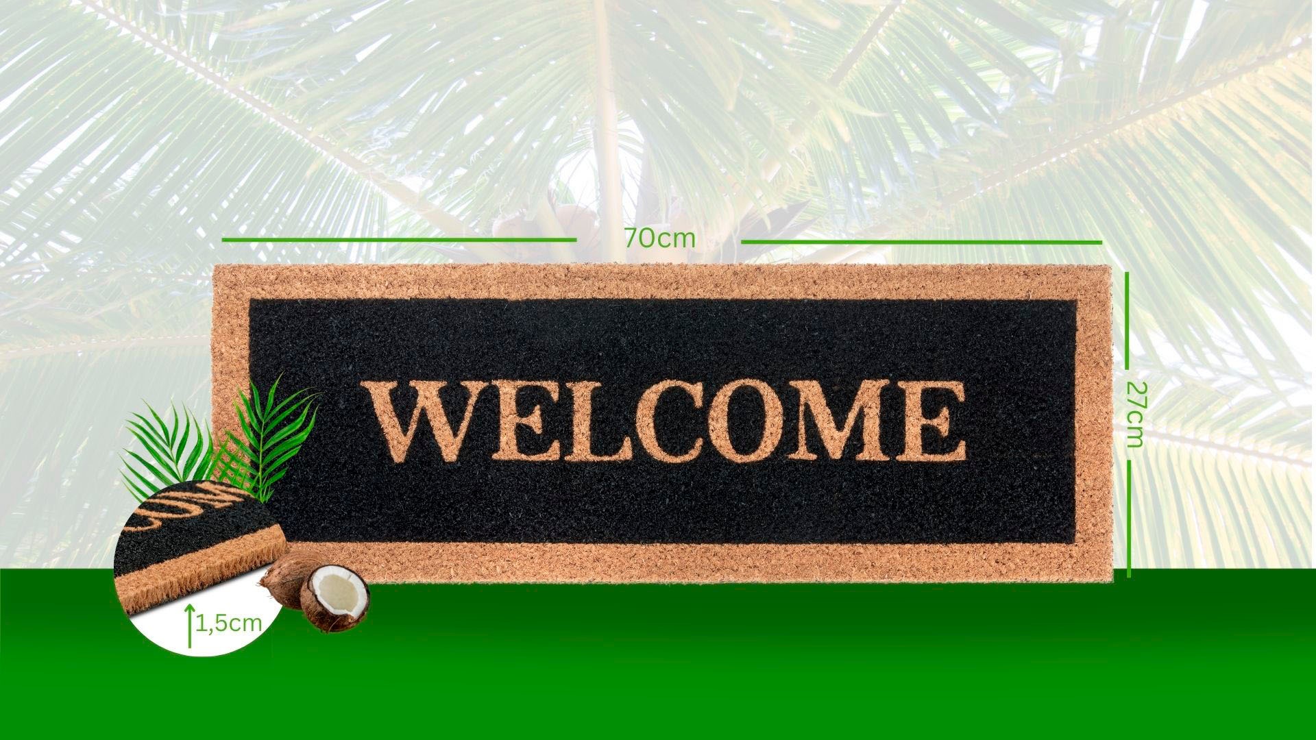 HANSE Home Fussmatte »Mix Mats Kokos Welcome Border, Türmatte«, rechteckig, 15 mm Höhe, Kokos, Schmutzfangmatte, Outdoor, Rutschfest, Innen, Kokosmatte, Flur