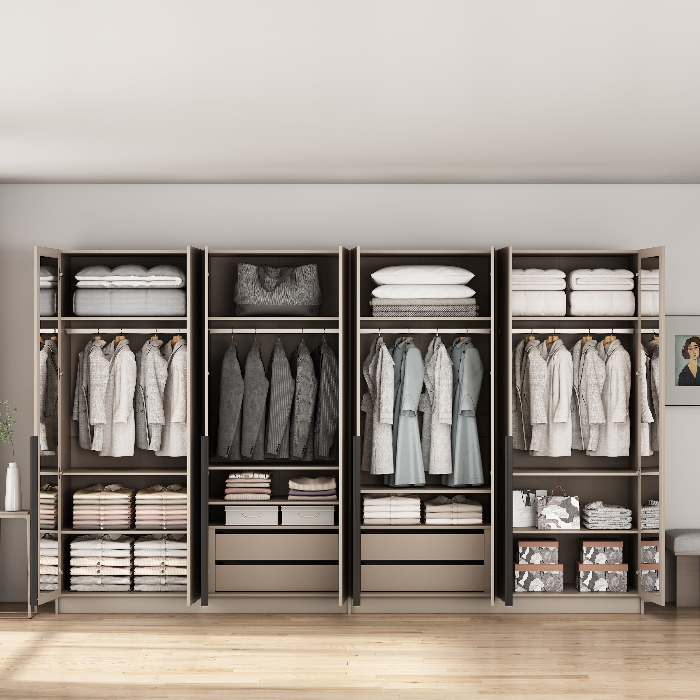 GOODproduct »Annor Schlafzimmerschrank Breite 323 cm hochglanz Schrank Garderobe« Armoire à portes battantes avec aménagement intérieur parfait - poignées de porte élégantes