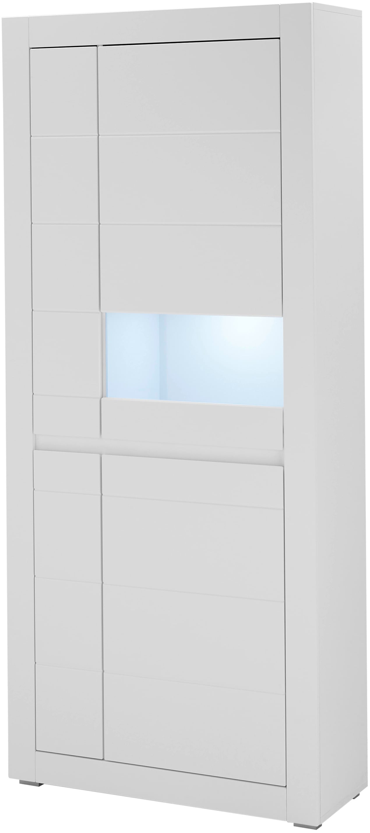 INOSIGN Vitrine »Chester, Hochschrank mit Stauraum, Glasvitrine, Anrichte, Weiss Matt«, (1 St.), austauschbare Blende in der Griffleiste, zeitloses Design, 85 cm breit