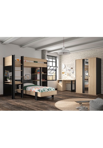 Jugendzimmer-Set »Duplex«, (4 St., Bett, Kleiderschrank, Schreibtisch, Hochbett)