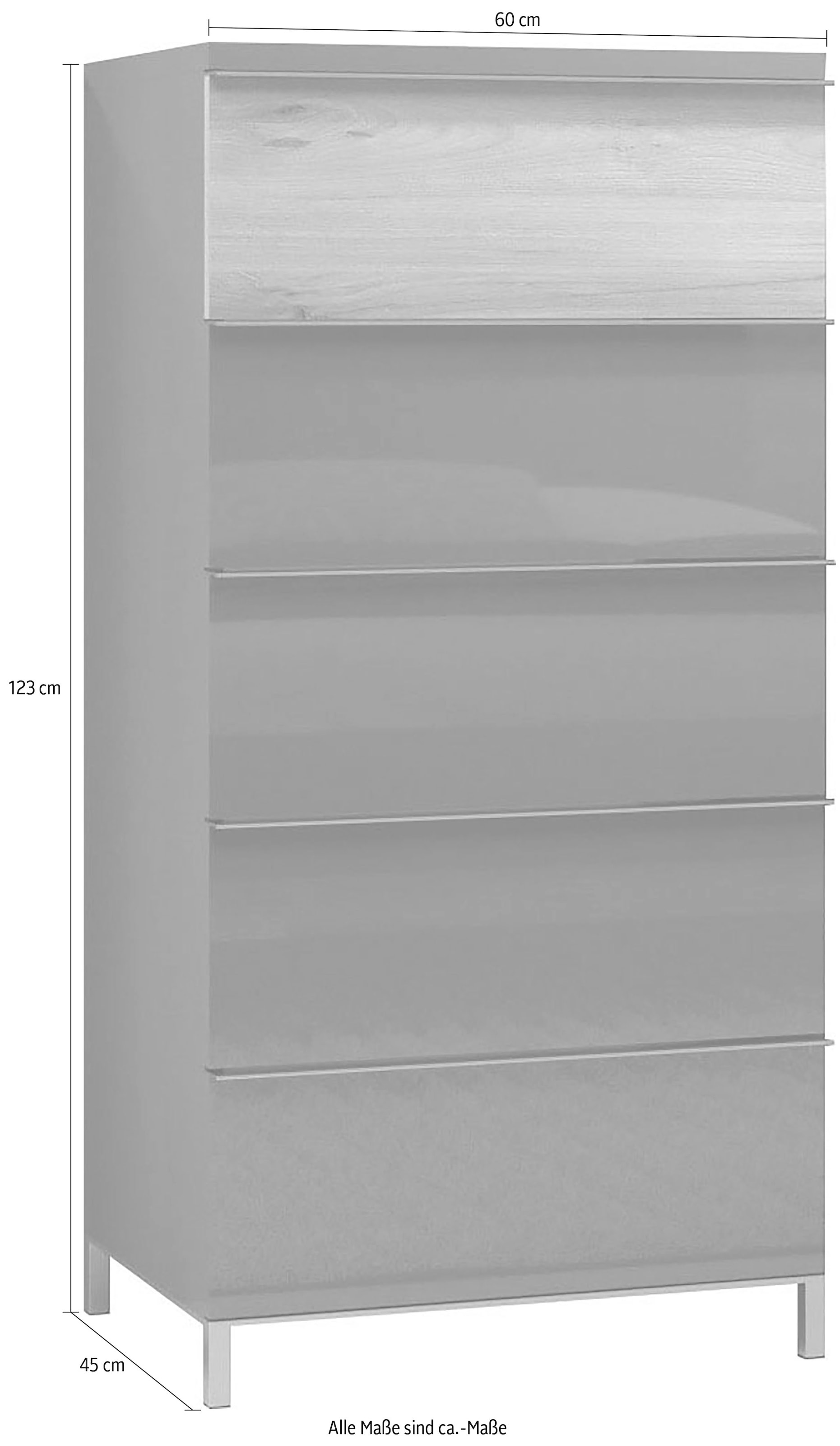 GOODproduct Buffet haut »Onyx, hohe Kommode mit 5 Schubladen, UV Lackierung Hochglanz« Matériau bois certifié FSC®,  commode à tiroirs avec fonction soft-close, dimensions (L/P/H) 60/45/123cm