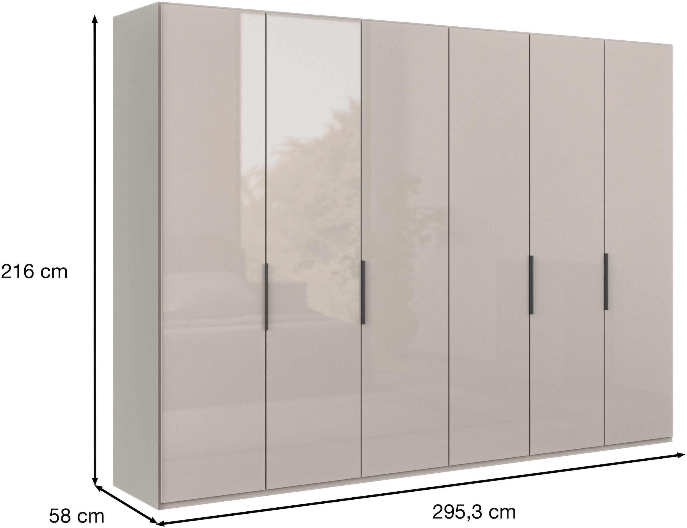 WIEMANN Armoire à portes pliantes »Ohio, Kleiderschrank, Schrank, Garderobe, mit Glasfront, 300 cm« inklusive Einlegeböden & Kleiderstangen, 2 Höhen, MADE IN GERMANY,  inklusive Türdämpfung, hochwertige Glasfront