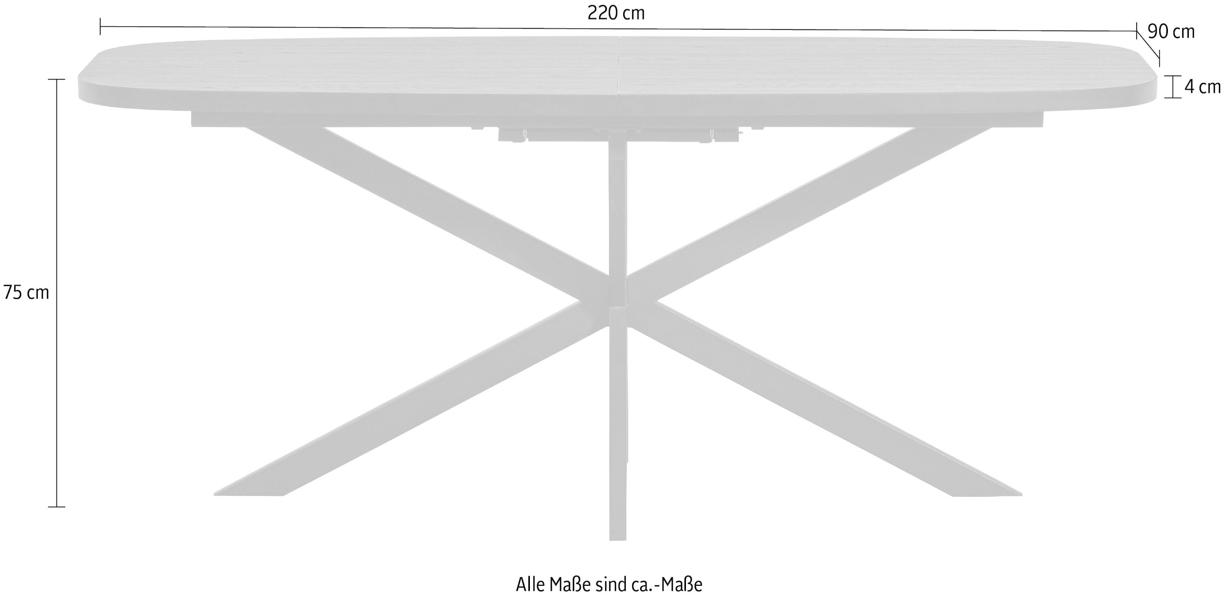 WOOOD Table de salle à manger »Arros MDF Lackiert Ausziehbar, B 220 x T 90 x H 75 cm« Forme ovale, capacité de charge partie centrale 100 kg, grain visible