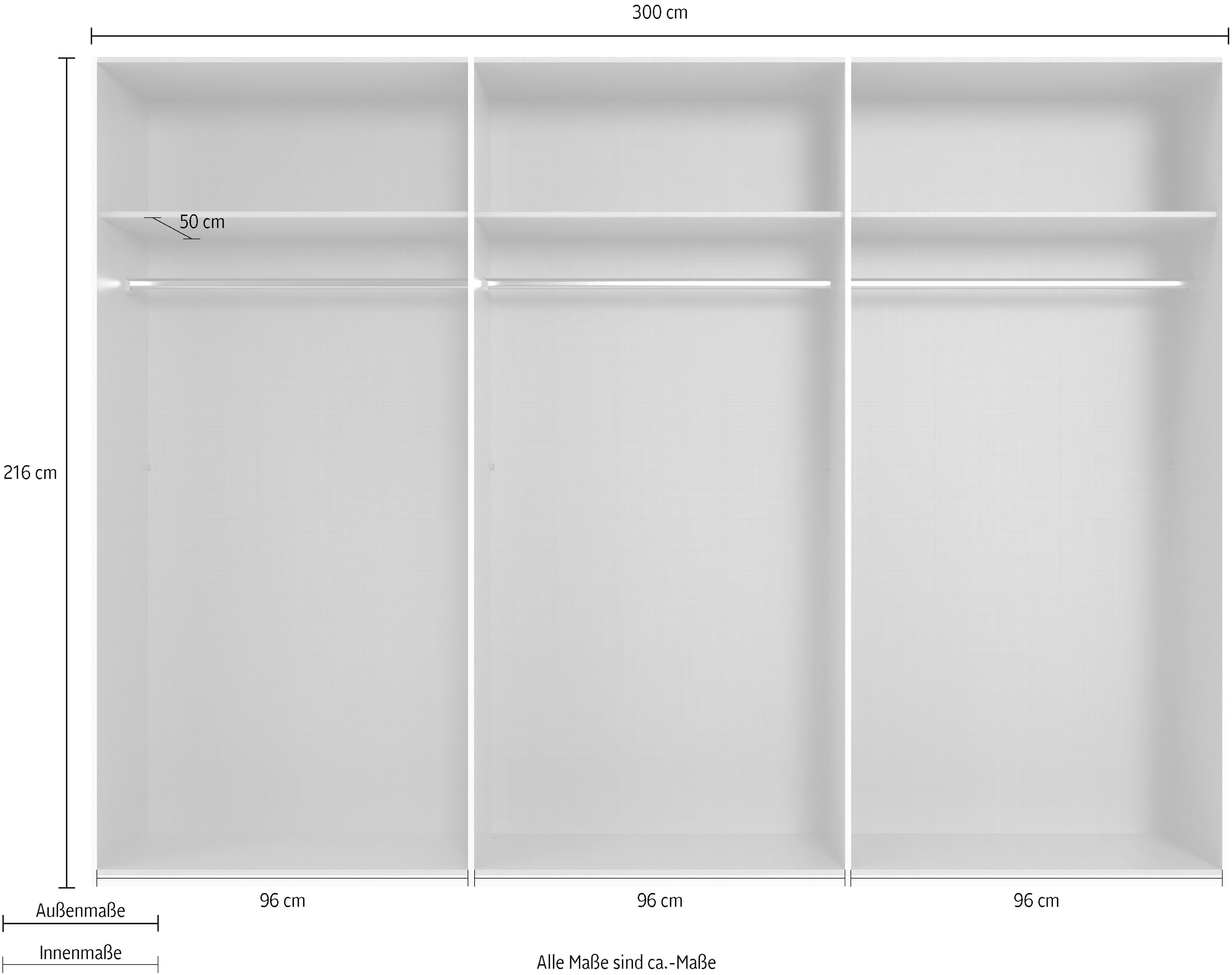Wimex Drehtürenschrank »Rimini by fresh to go, weiss oder graphit mit schwarzen Metallgriffen«, inklusive LED Beleuchtung, 3 Breiten: 200, 250 oder 300cm, 216cm hoch