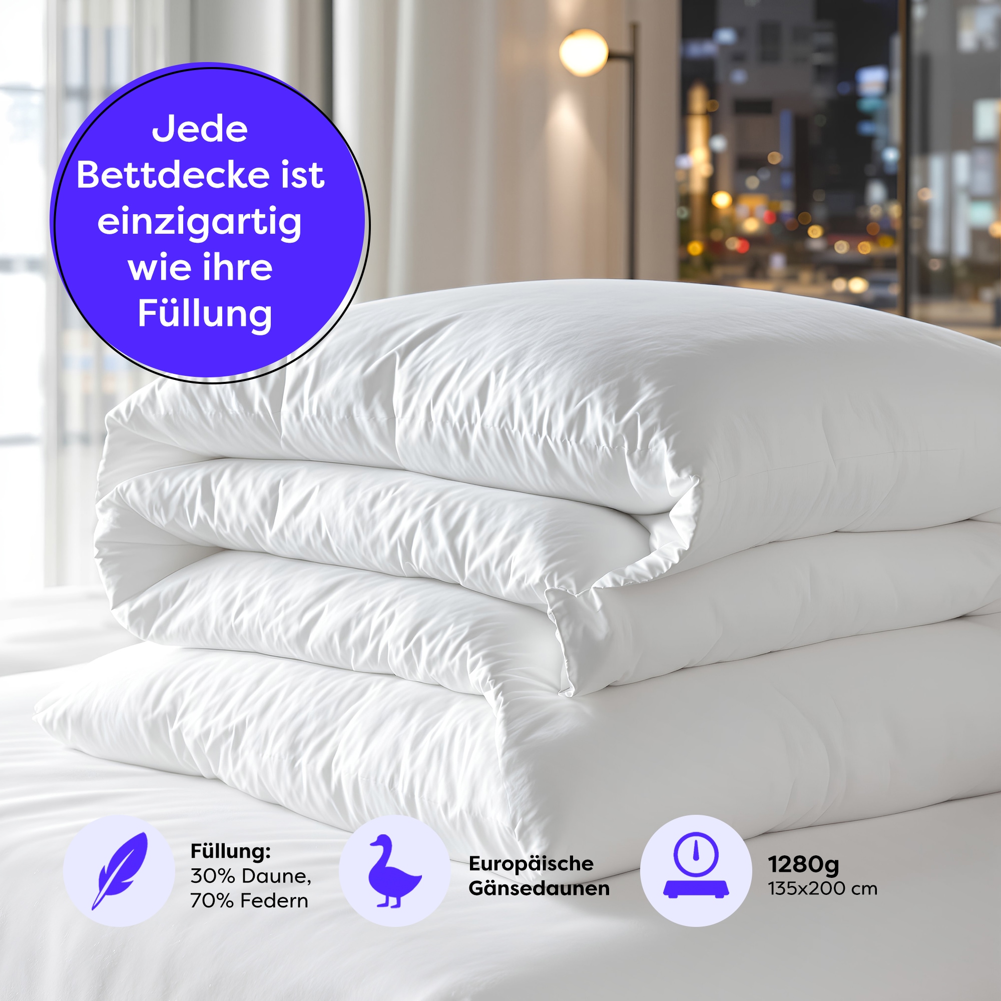 Wolkenfeld Couette en duvet »Winterbettdecke Daunendecke Anti-Milben, Hypoallergen, Waschbar« extrawarm 1 cuis tlg. 135x200, 155x220, 200x200, 220x240 Gänsedaunen & Federn 500 g/m²