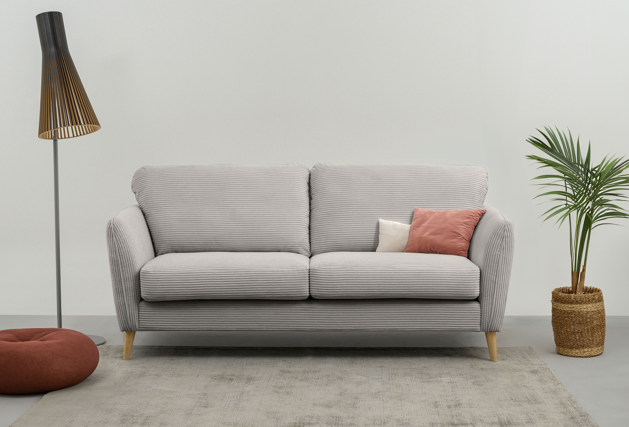 Image of Home affaire 2-Sitzer "MARSEILLE Kompaktsofa 170 cm, Cord, Flachgewebe, Struktur, Webstoff" Massivholzbeine Eiche, Landhausstil, Wellenunterfederung