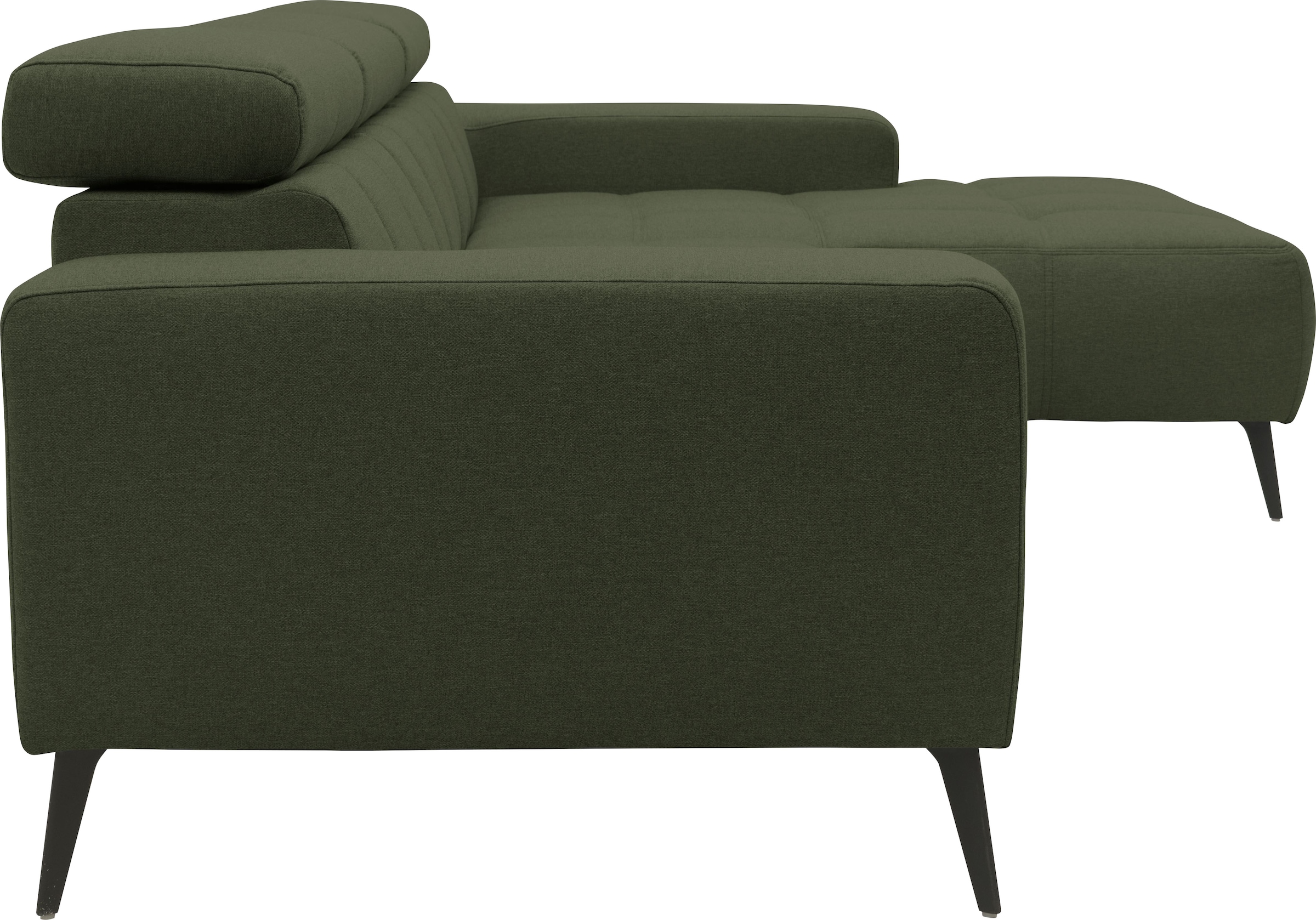 DOMO collection Canapé d'angle »Trento L-Form, mit Kufenfuss oder Einzelfuss« whlw. verstellbare Kopfteile, passend für gängige Saugroboter