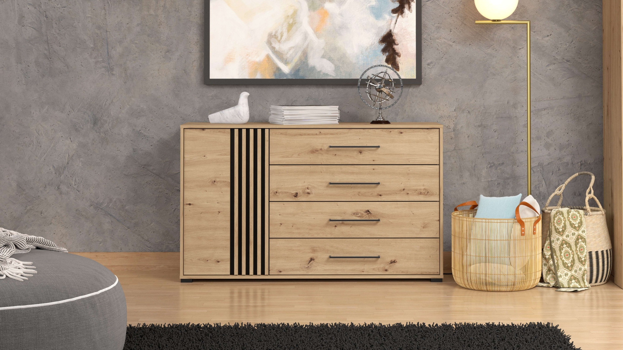 INOSIGN Commode »Ascalon Sideboard, Breite 138 oder 93 cm, mit ABS Schutzkanten« 3D Optik durch Lamellen/ Paneele, FSC-zertifizierter Holzwerkstoff