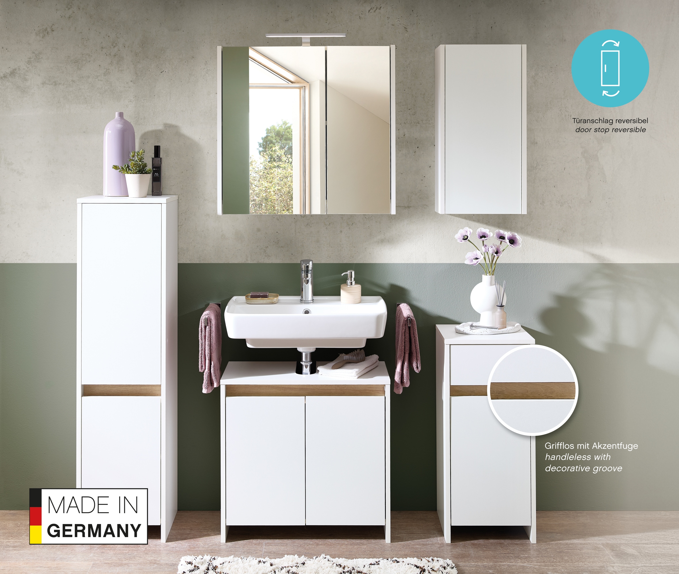 Saphir Armoire basse »Quickset 100, Badschrank 32,4 cm, 1 Tür und 1 Schublade« Armoire de salle de bain, 1 tablette, hauteur 73,8 cm, avec joint d'accentuation
