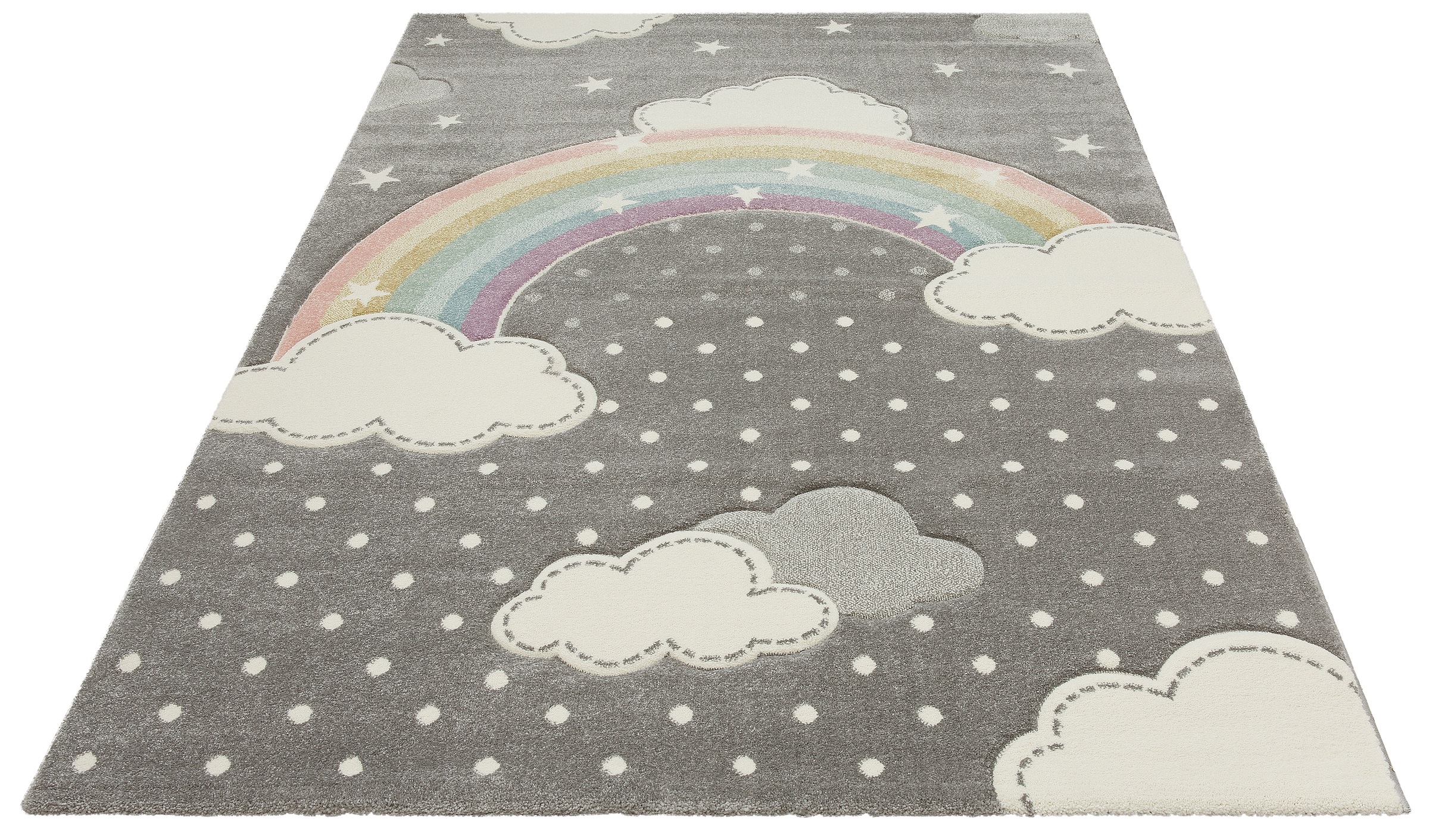 Image of Lüttenhütt Kinderteppich »Regenbogen«, rechteckig, 13 mm Höhe, Kurzflor-Teppich, Hoch-Tief-Struktur, Wolken, Punkte, Sterne, Pastell-Farben, ideale Teppiche fürs Kinderzimmer bei Ackermann Versand Schweiz