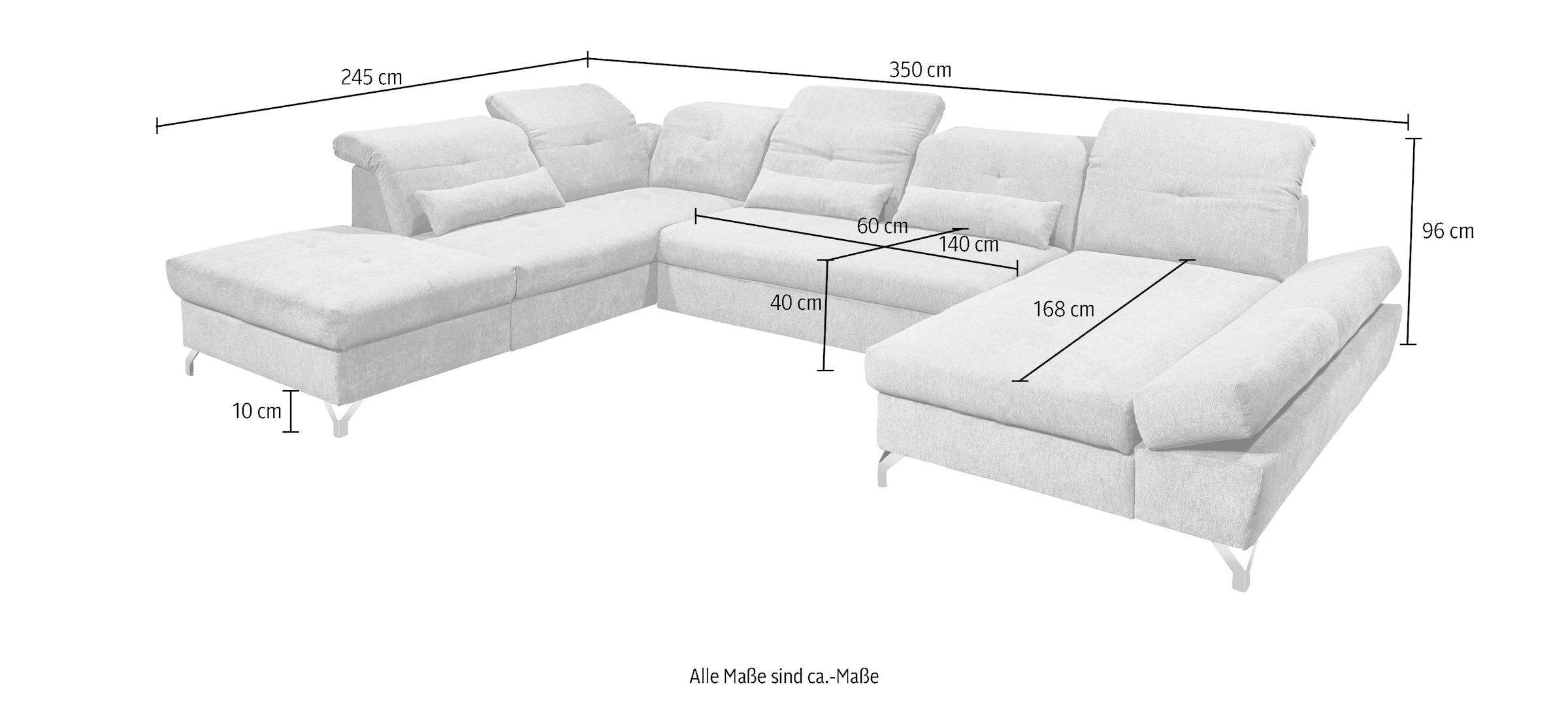 ED EXCITING DESIGN Wohnlandschaft »Melfi U-Form mit Bettfunktion, Bettkasten« Arm- & Kopfteilverstellung & 3 Nierenkissen