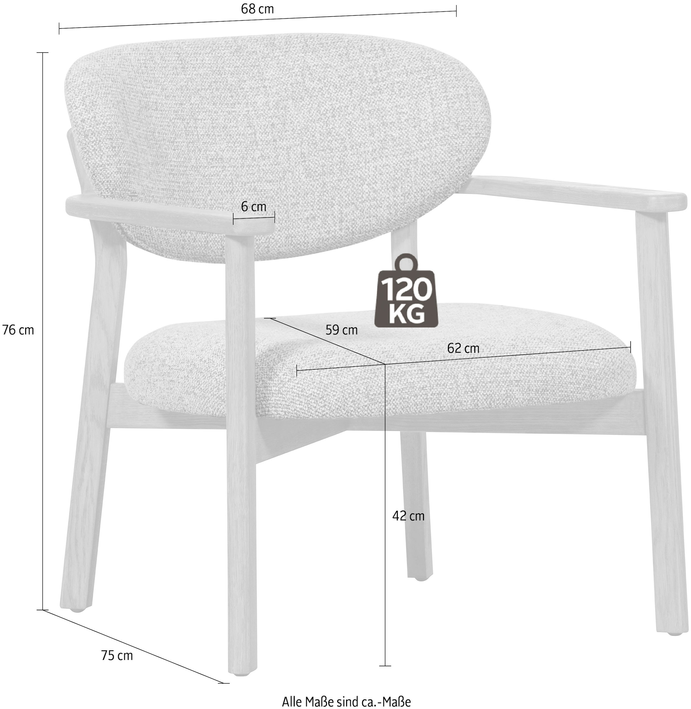 WOOOD Loungesessel »Udar mit More-Melange-Bezug und Eichenholzgestell, B68 x T75 x H76 cm« Sehr hohe Verschleissfestigkeit, Tragkraft 120 kg, mittlere Sitzhöhe
