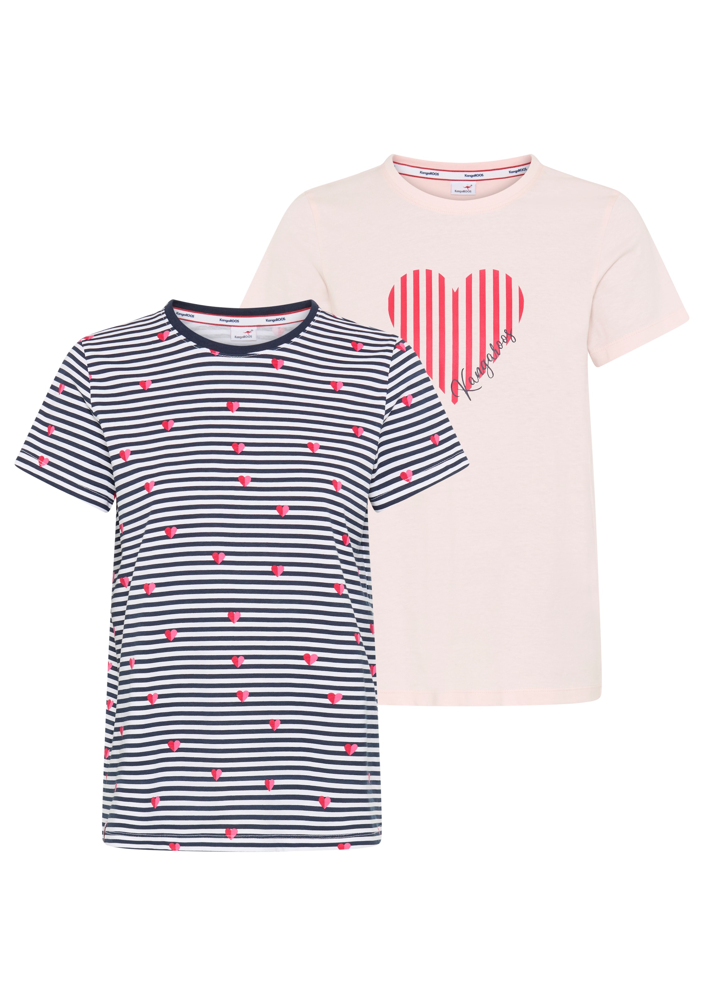 Image of KangaROOS T-Shirt Packung, 2 Kurzarm, Rundhalsausschnitt, mit Herzchendruck