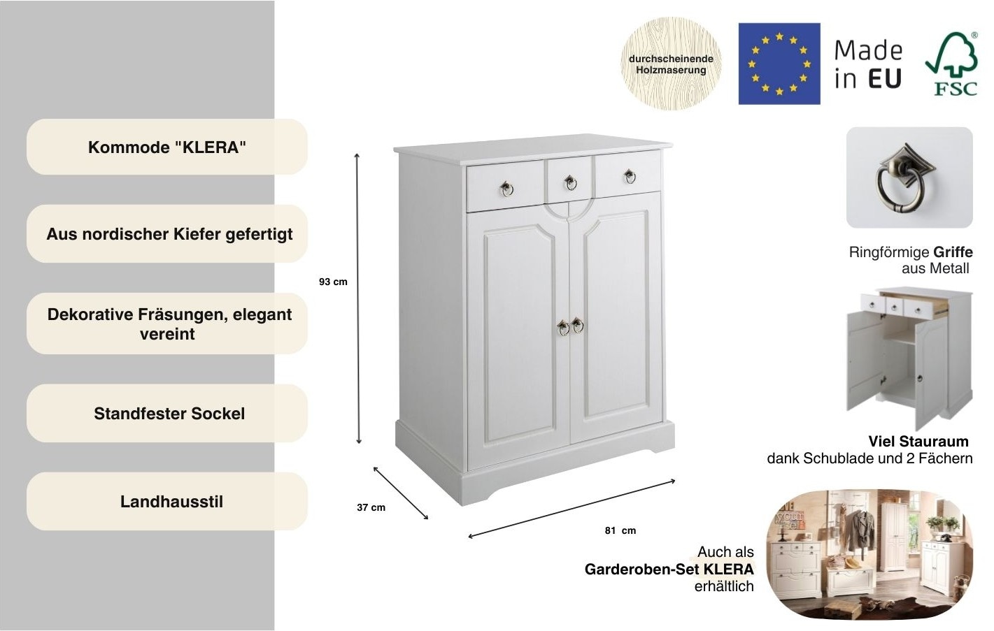 GOODproduct Kommode »Klera« Breite 81 cm, aus massiver Kiefer, FSC®-zertifiziert