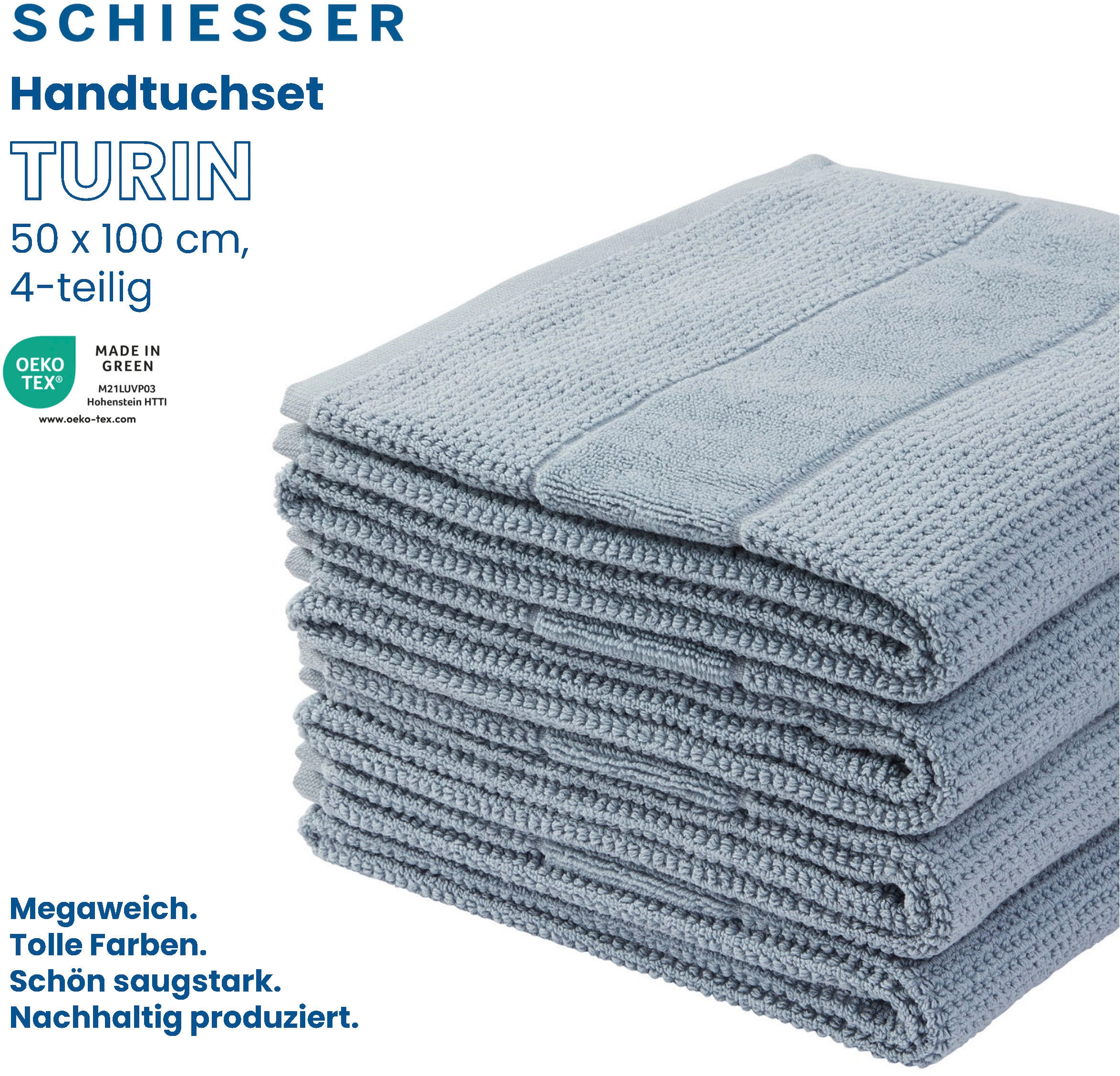 Schiesser Handtücher by 4er GREEN kaufen 100% St.), bequem OEKO-TEX®-zertifiziert Set Reiskorn-Optik, aus »Turin IN MADE im (4 Baumwolle«