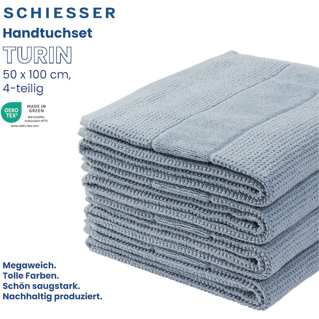 Schiesser Handtücher »Turin im 4er Set aus 100% Baumwolle«, (4 St.),  Reiskorn-Optik, MADE IN GREEN by OEKO-TEX®-zertifiziert bequem kaufen
