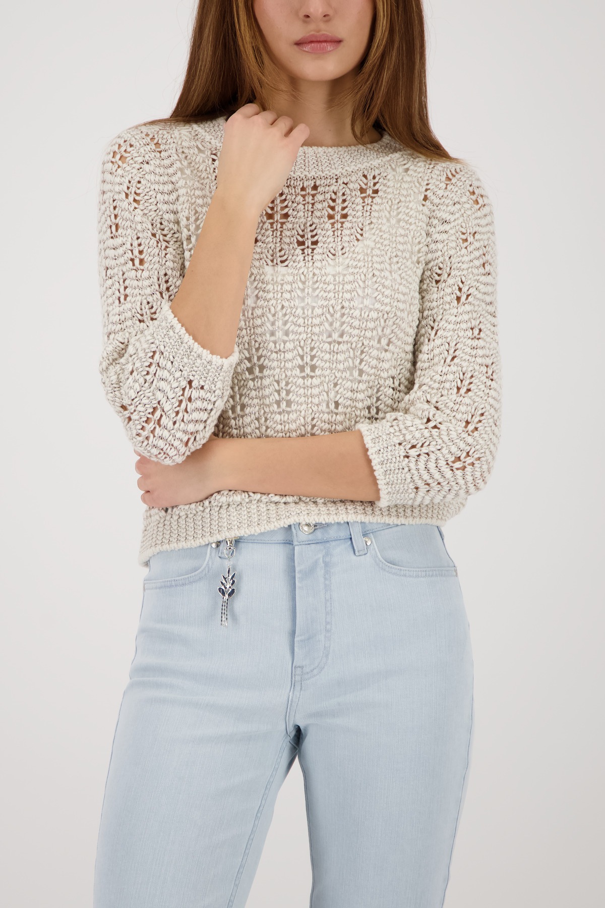 Image of Monari Strickpullover "Pullover Ajour" Regular fit mit glänzenden Details