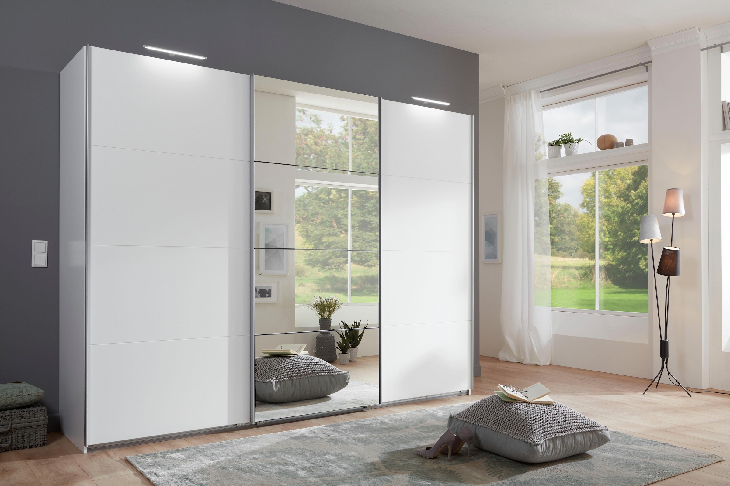 Wimex Schwebetürenschrank »Ernie Kleiderschrank mit Spiegel, Made in Germany TOPSELLER«, (Wähle aus verschiedenen Grössen deinen perfekten Stauraum!), Schlafzimmerschrank weiss 270cm Breit Preisknaller Basic