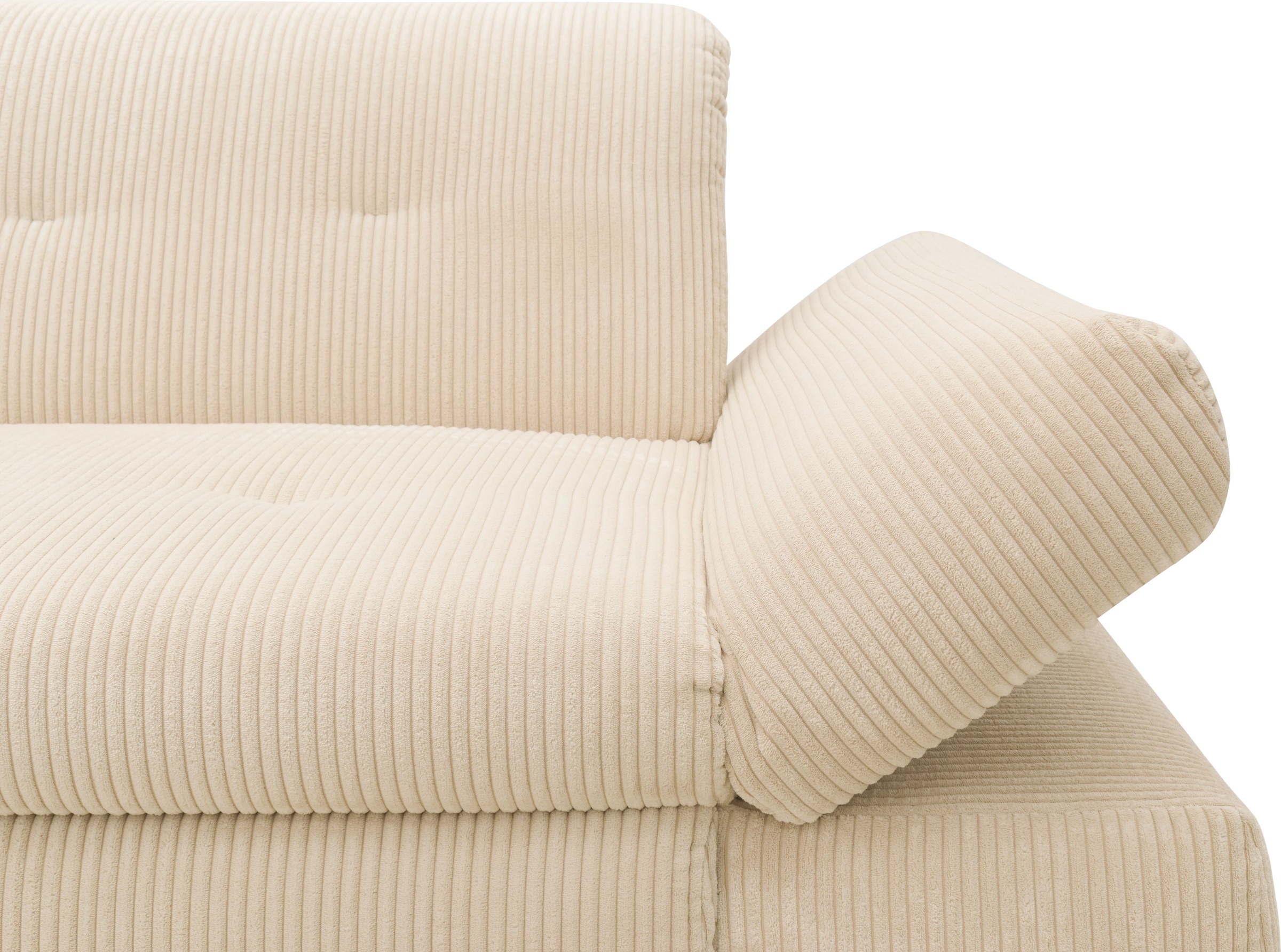 DOMO collection Ecksofa »Moric, L-Form, XXL-Sofa - Breite 300cm«, wahlweise mit Bettfunktion und Armteilverstellung, Cord, Creme