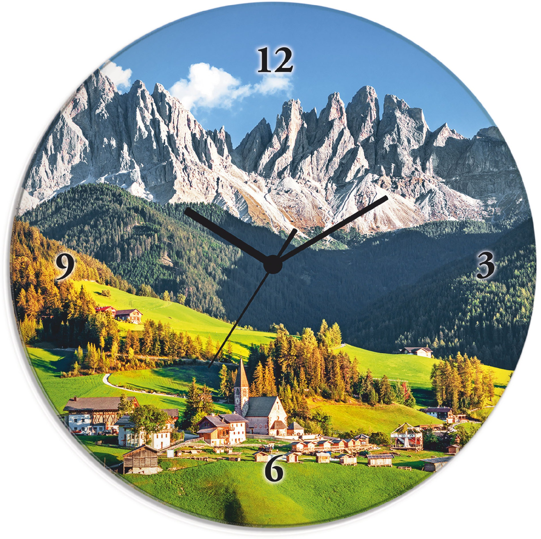 Image of Artland Wanduhr »Glasuhr rund Alpen Berge Santa Maddalena« bei Ackermann Versand Schweiz