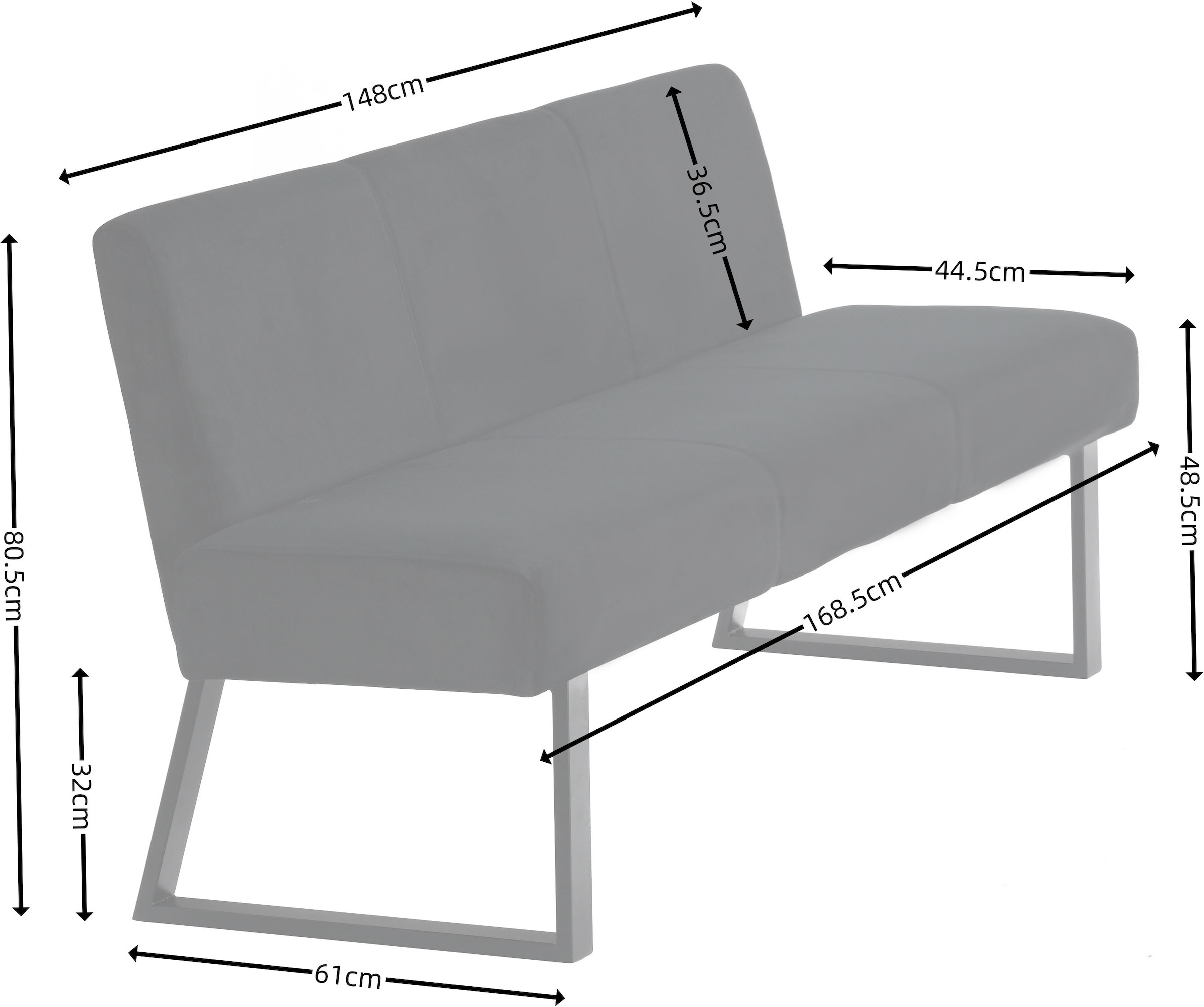 GOODproduct Polsterbank »Gladio,« Esszimmerbank, Sitzbank, Bank,  mit Taschenfederkern, schwarzes Metallgestell, Breite 148 cm