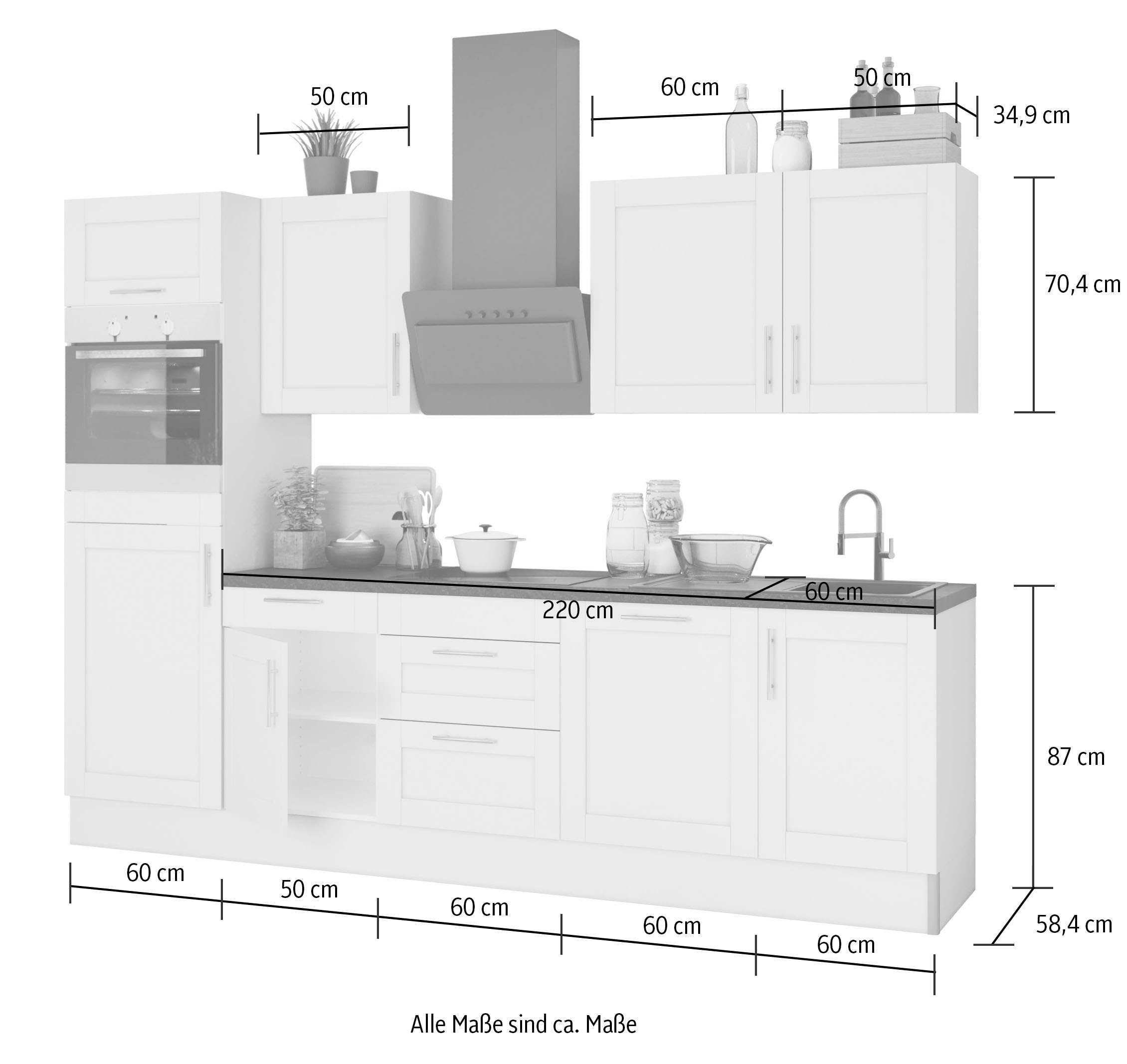 KOCHSTATION Küche »KS-Ahus« Breite 280 cm,wahlw. mit E-Geräten,Soft Close Funktion,MDF Fronten
