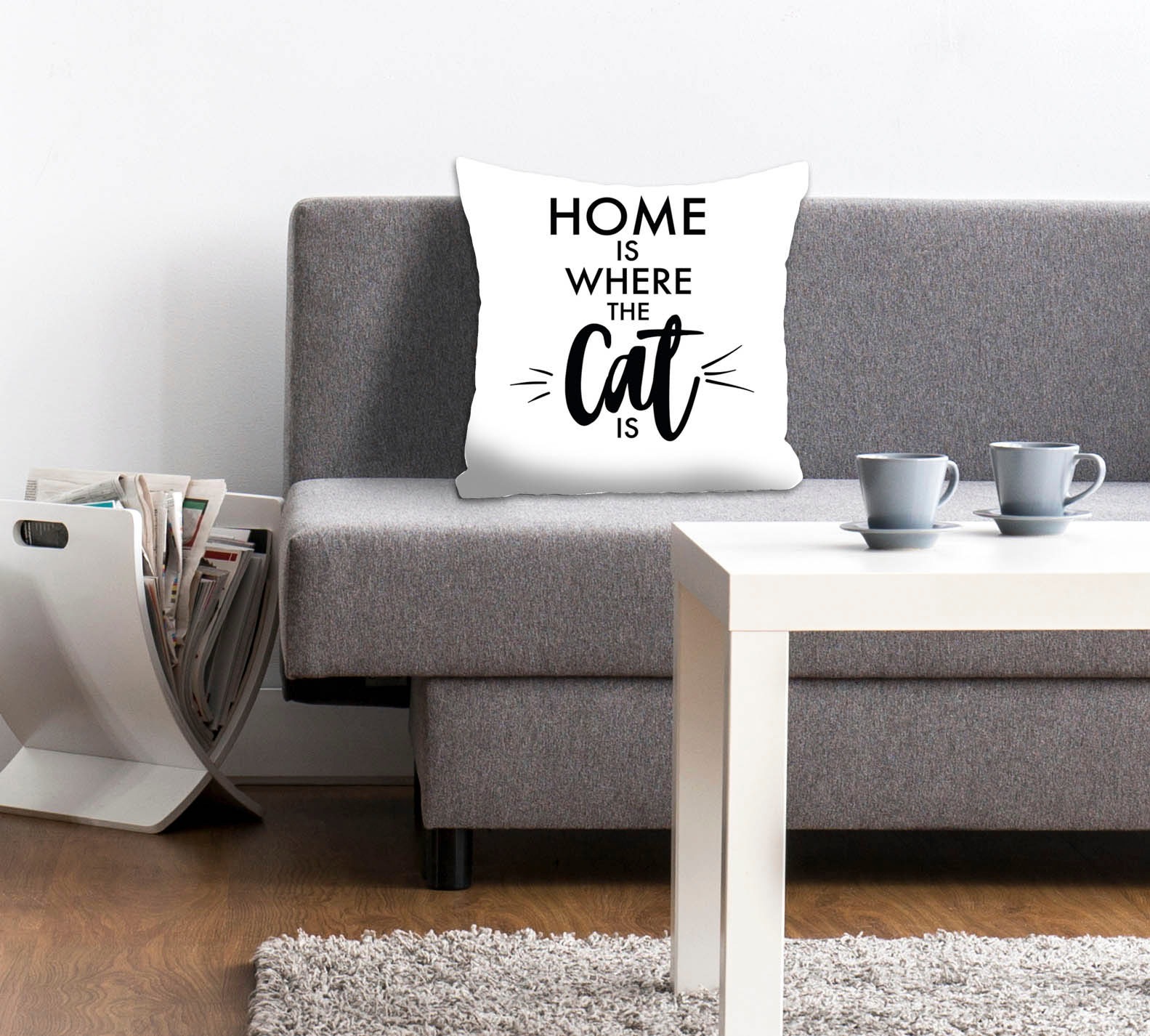 Image of queence Dekokissen "Home is where the Cat is" Kissenhülle,Spruch,Home is where the cat is,Weiss,Liebe,Katze