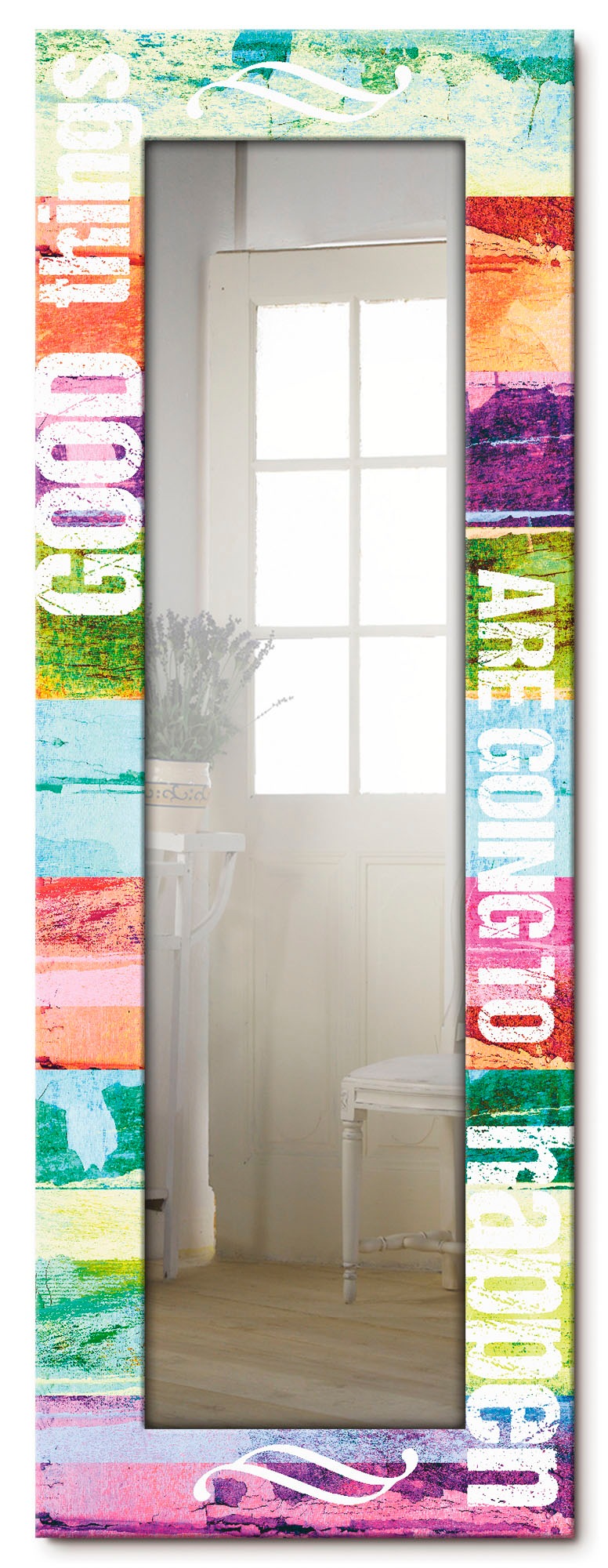 Image of Artland Dekospiegel »Gute Dinge werden passieren«, gerahmter Ganzkörperspiegel mit Motivrahmen, geeignet für kleinen, schmalen Flur, Flurspiegel, Mirror Spiegel gerahmt zum Aufhängen bei Ackermann Versand Schweiz