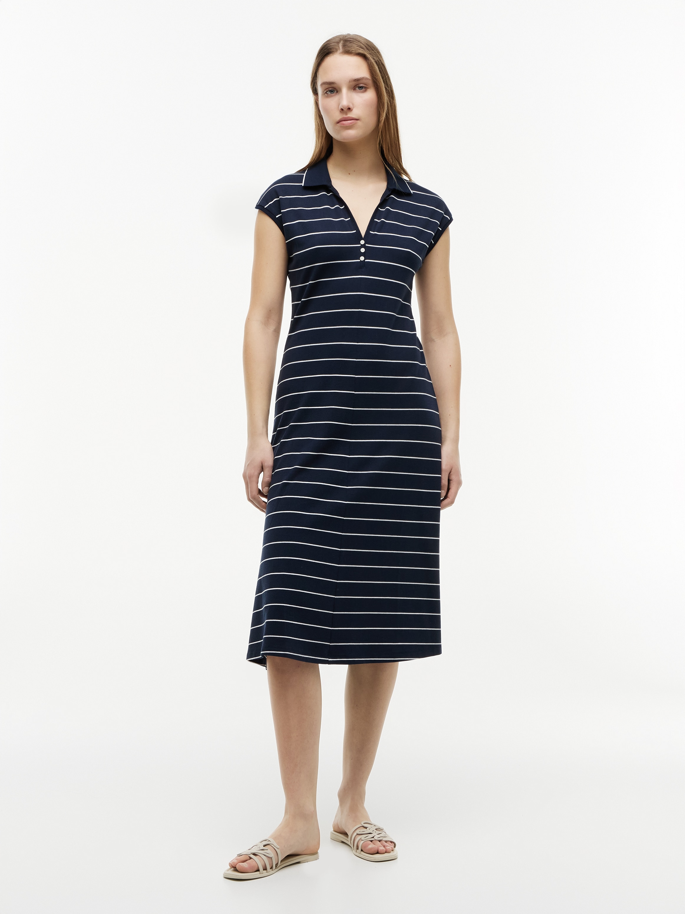 Image of Tommy Hilfiger Polokleid "LYOCELL PQ HENLEY MIDI POLO DRS" Ohne Tasche Materialmix, Polokragen, mit Stretch