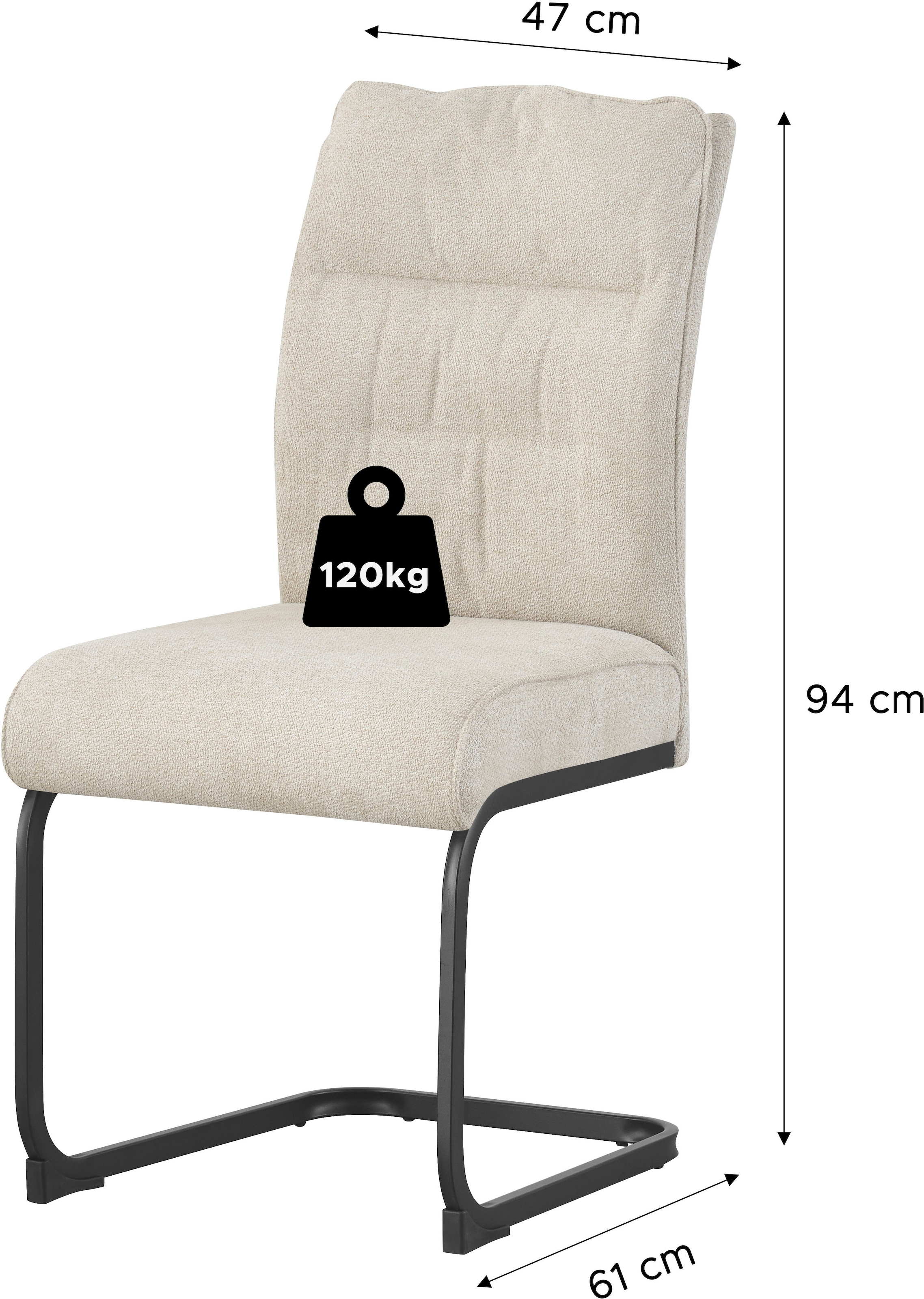 Home affaire Chaise de salle à manger »BARRIE, 2er Set, mit Metallgestell in matt schwarz« (Ensemble) 2 cuisen différentes couleurs, charge maximale par chaise 120 kg