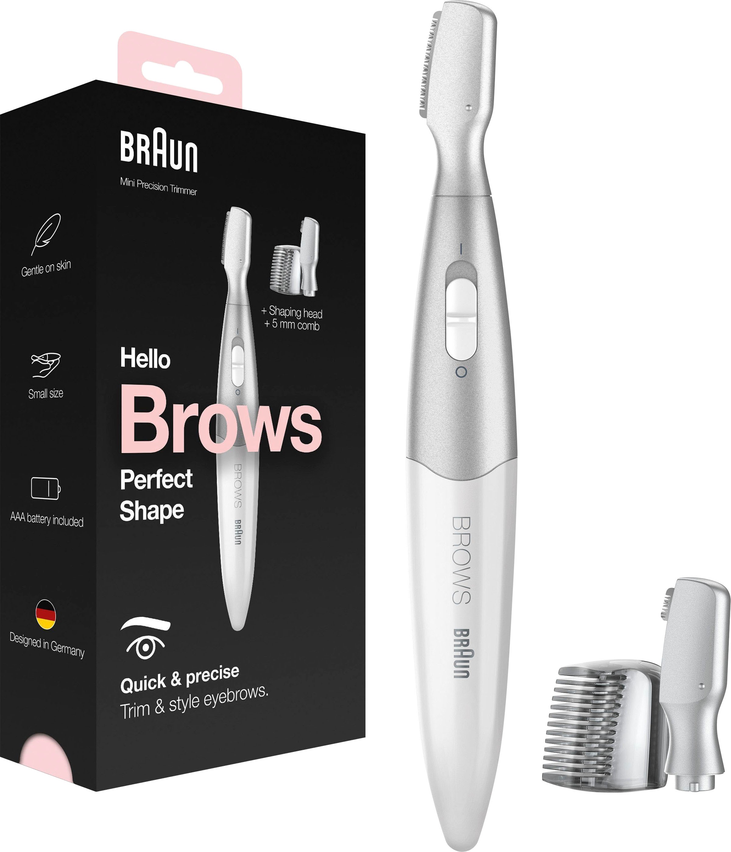Image of Braun Augenbrauentrimmer "FG1106 Augenbrauen-Mini-Präzisionstrimmer" 4 Aufsätze passt in jede Handtasche