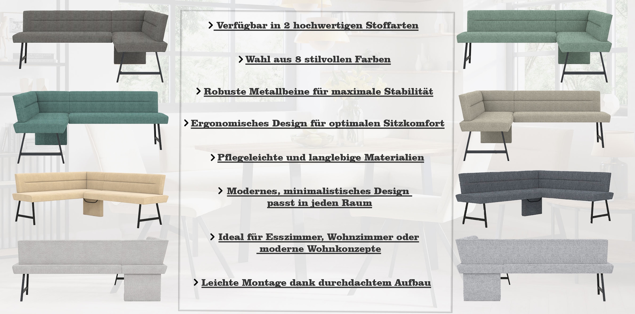 GOODproduct Eckbankgruppe »Sava« Set, 4 Stk. tlg. Eckbank mit Wellenfederung im Sitz, Tisch Massiv Eiche