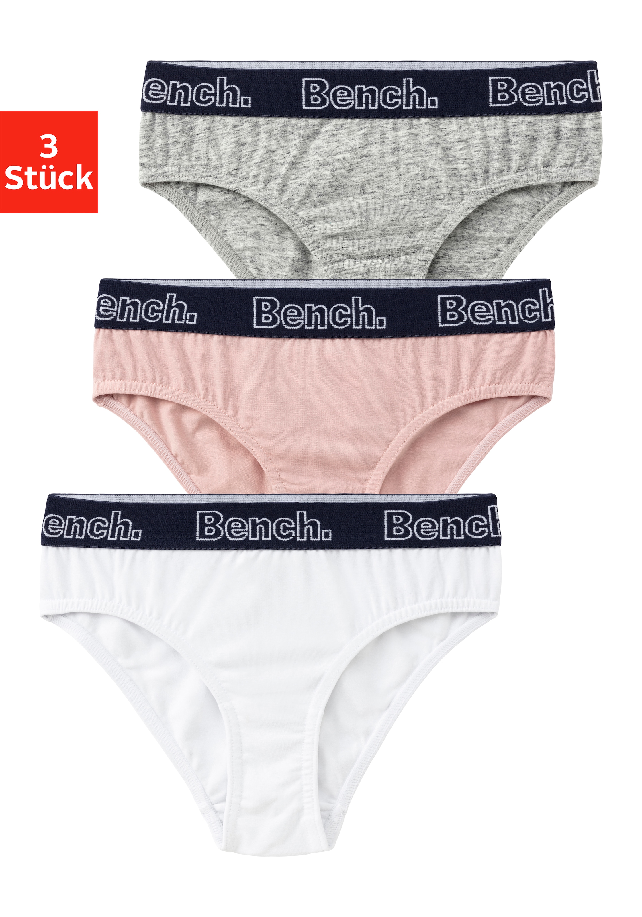 Image of Bench. Slip Packung, 3 Stk. unifarben, mit Logo-Webbund, Baumwollmischung