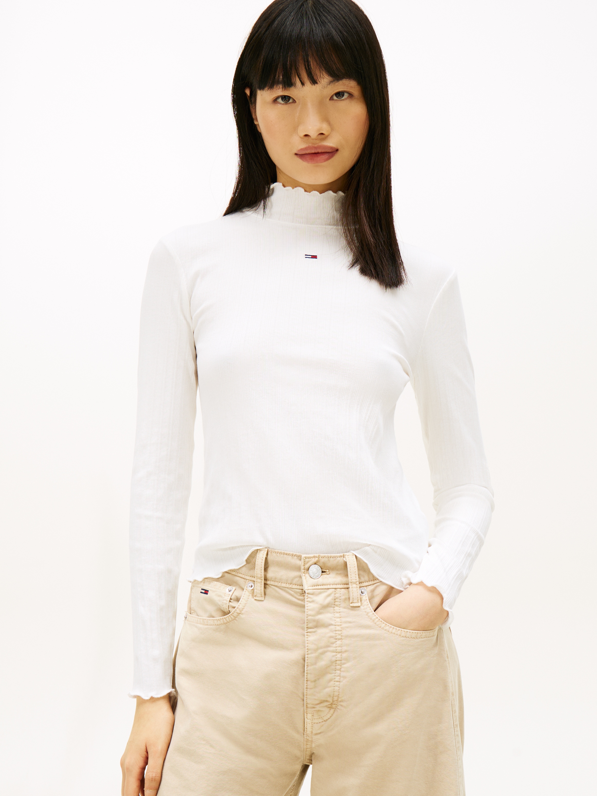 Image of Tommy Jeans Langarmshirt "TJW SLIM RIB LETTUCE EDGE LS" Packung, 3 tlg. in gerippter Struktur